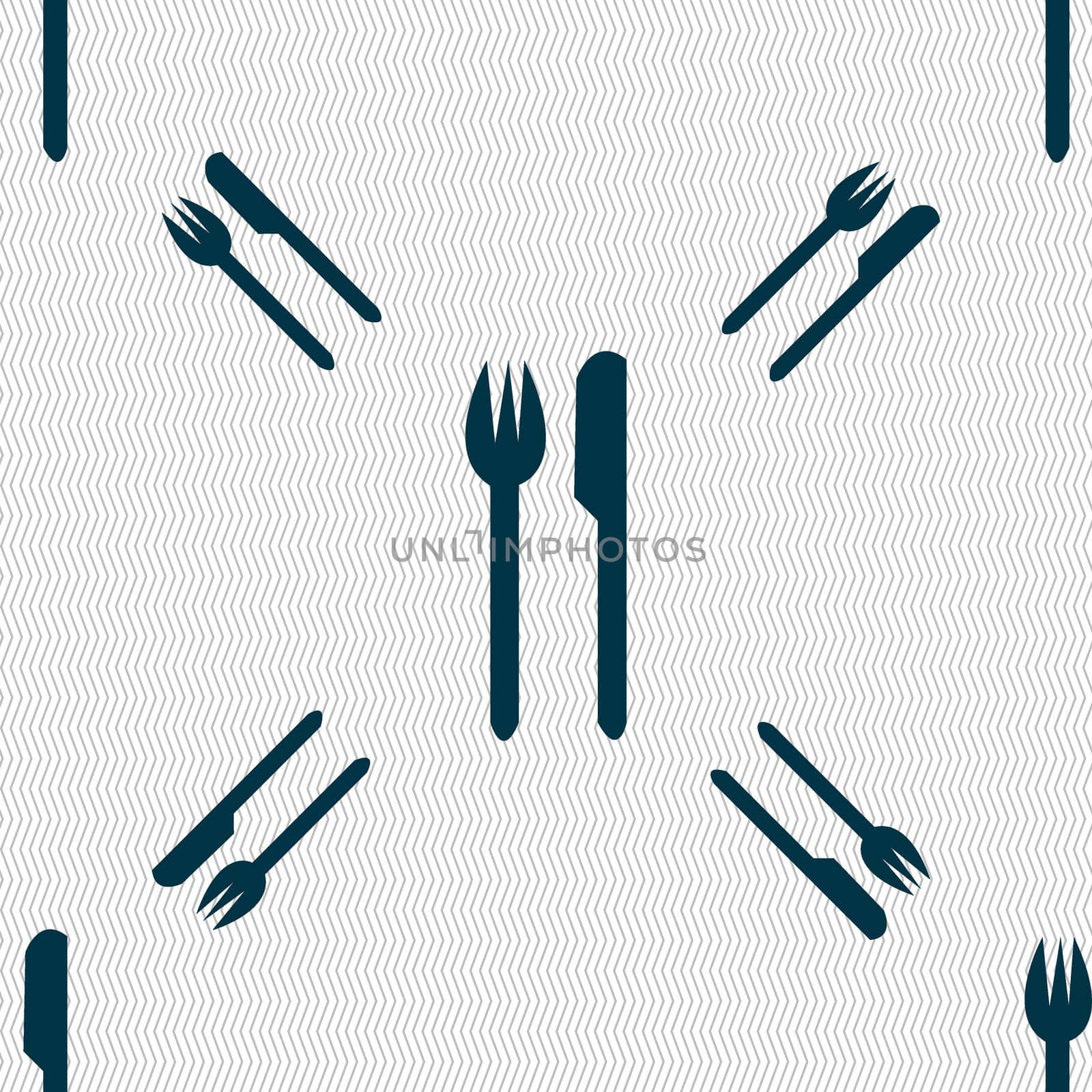 Eat sign icon. Cutlery symbol. Fork and knife. Seamless pattern with geometric texture. illustration