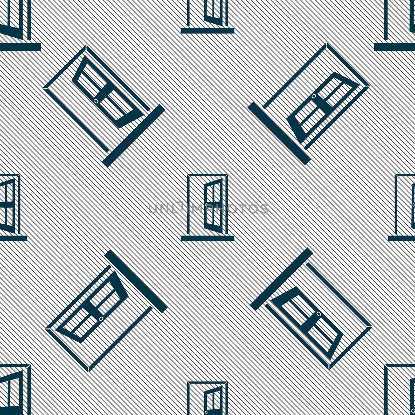 Door, Enter or exit icon sign. Seamless pattern with geometric texture.  by serhii_lohvyniuk