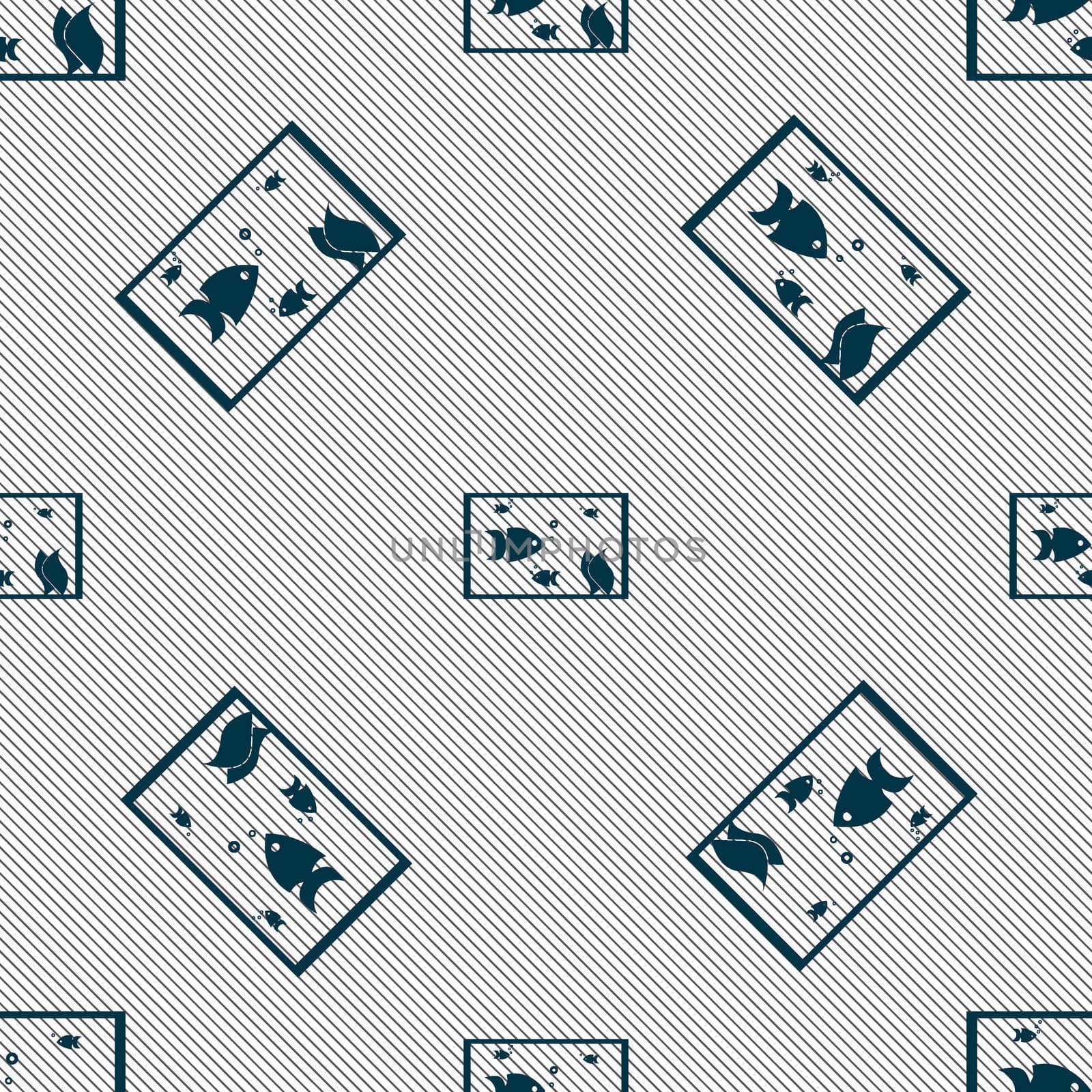 Aquarium, Fish in water icon sign. Seamless pattern with geometric texture.  by serhii_lohvyniuk