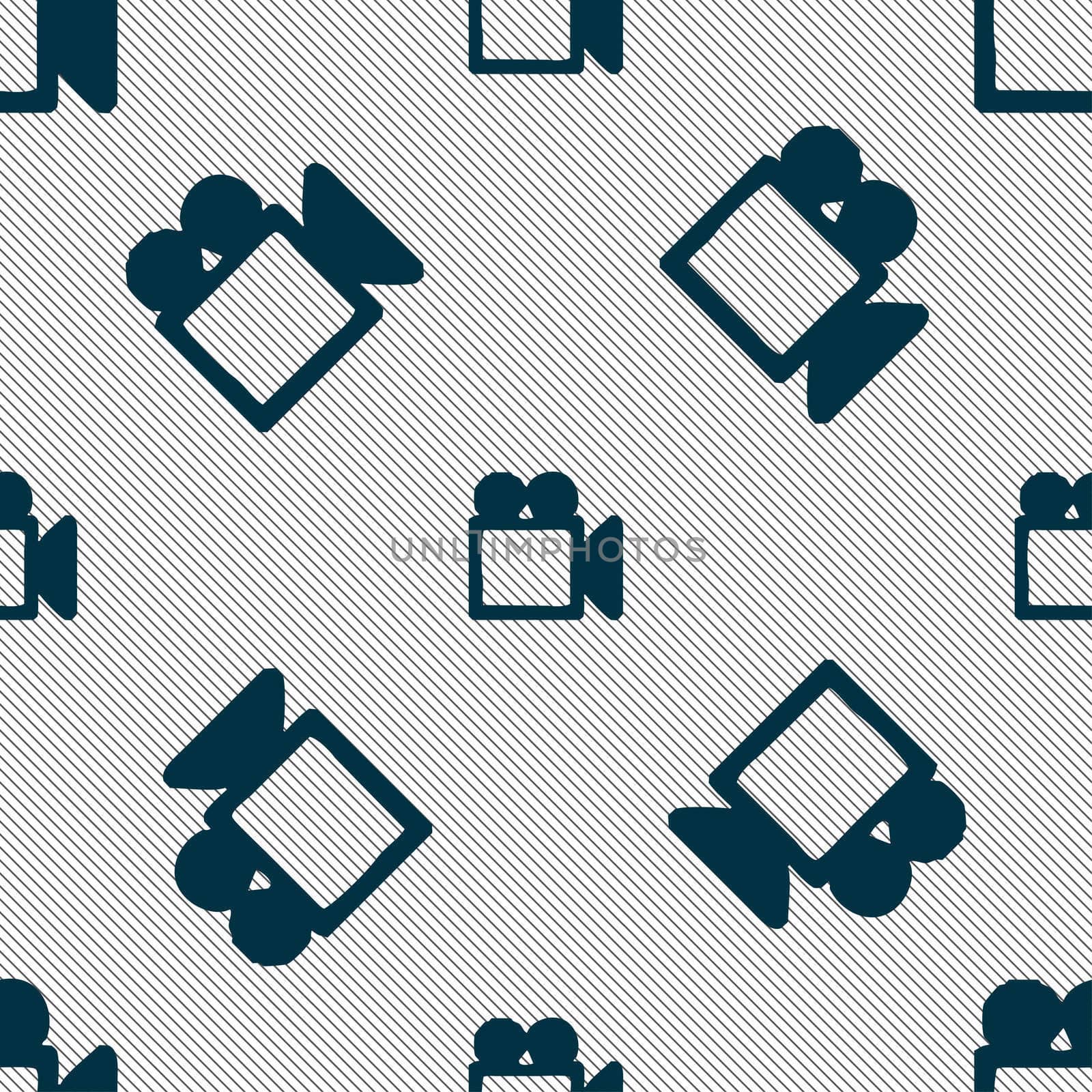 camcorder icon sign. Seamless pattern with geometric texture. illustration