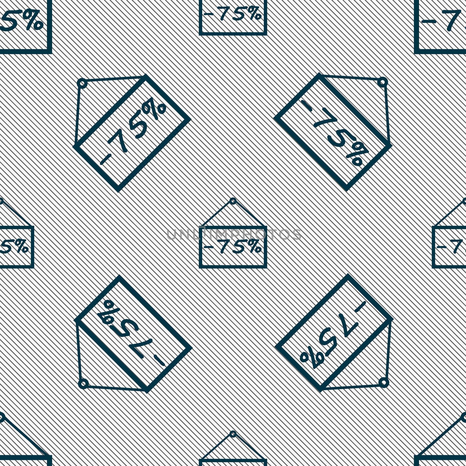 75 discount icon sign. Seamless pattern with geometric texture.  by serhii_lohvyniuk