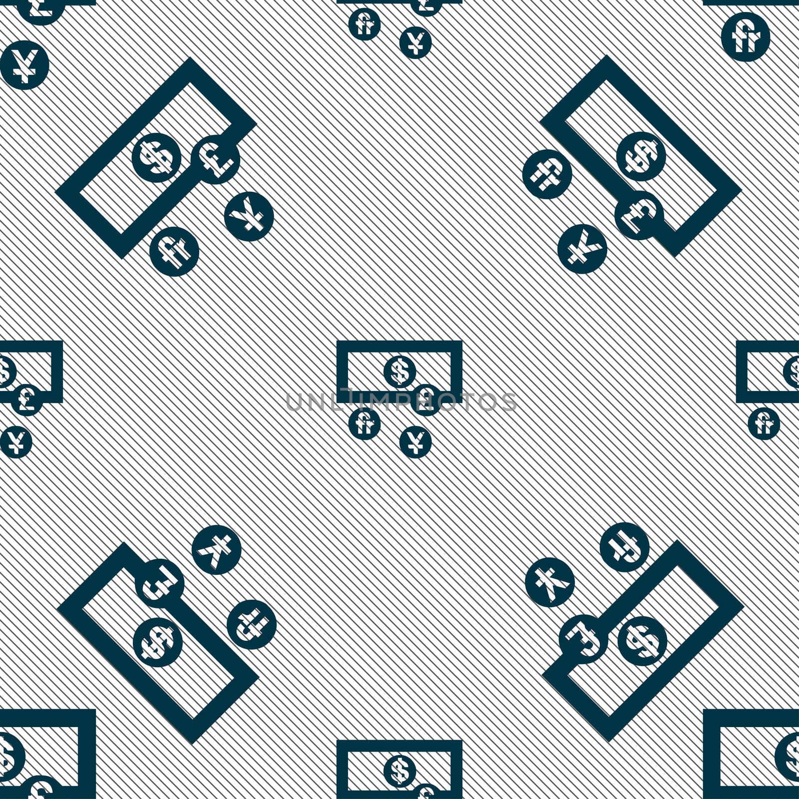 currencies of the world icon sign. Seamless pattern with geometric texture. illustration