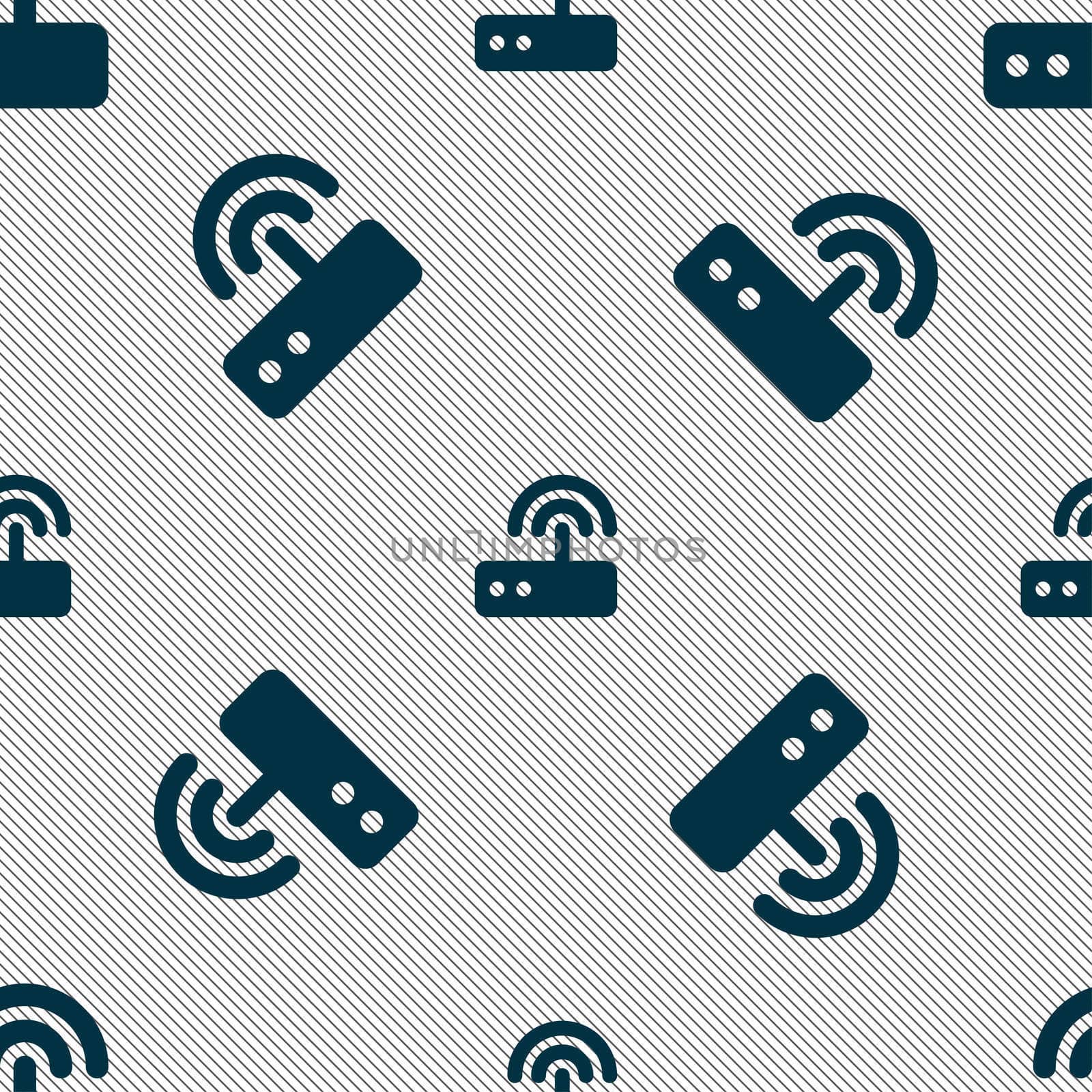 Wi fi router icon sign. Seamless pattern with geometric texture. illustration