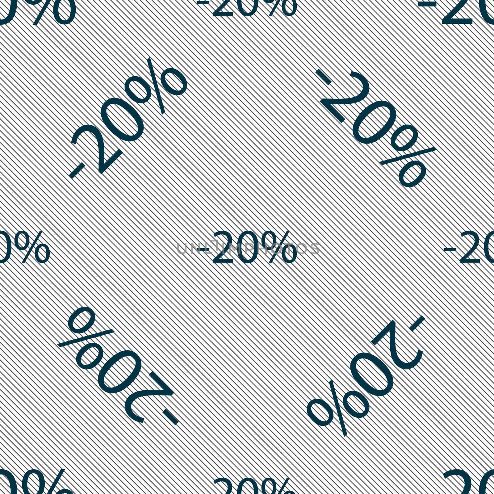 20 percent discount sign icon. Sale symbol. Special offer label. Seamless pattern with geometric texture. illustration