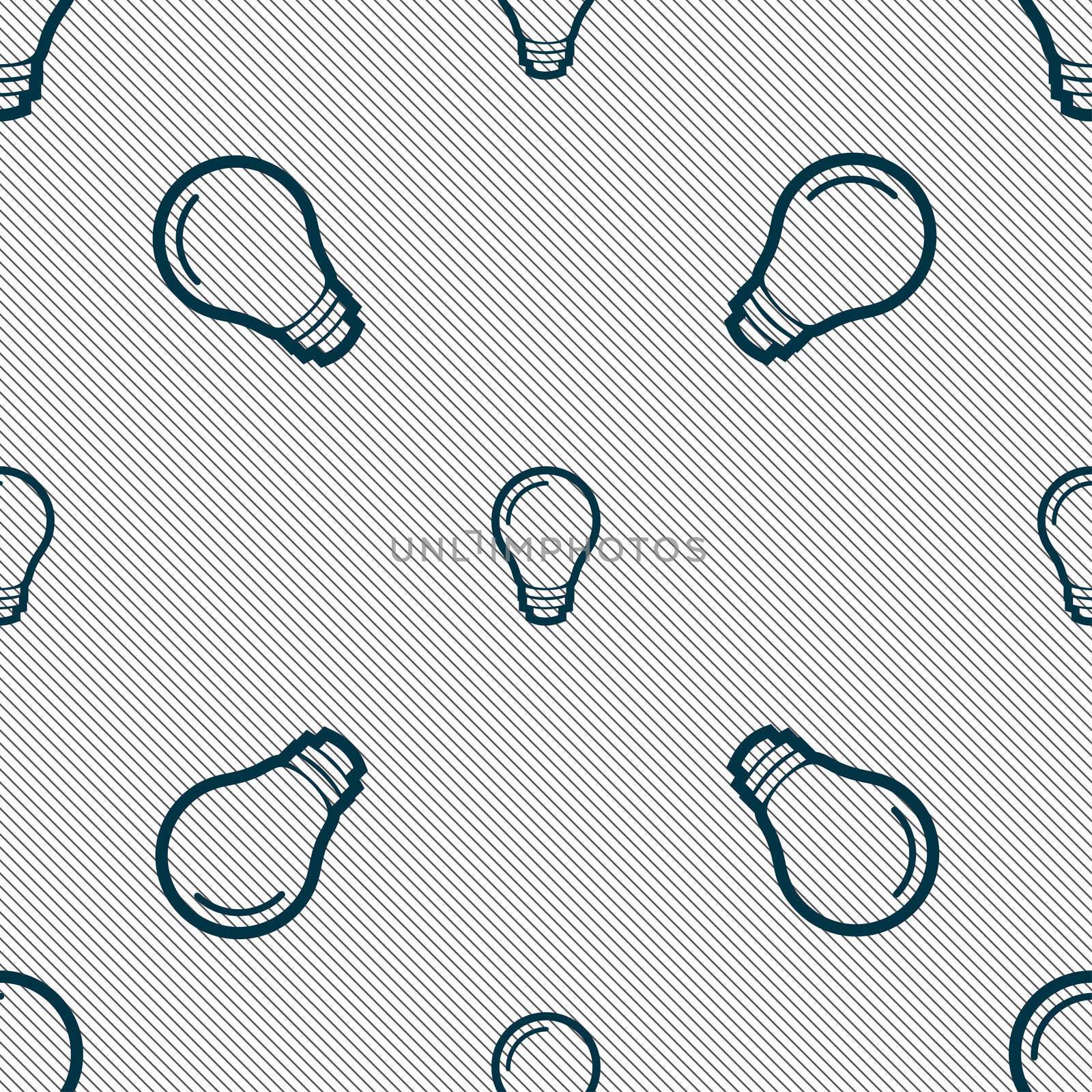 Light bulb icon sign. Seamless pattern with geometric texture. illustration