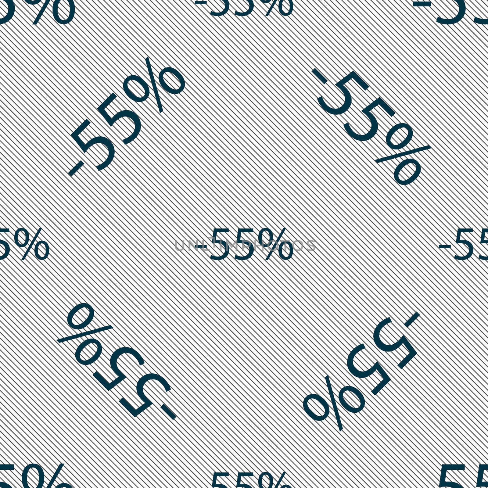 55 percent discount sign icon. Sale symbol. Special offer label. Seamless pattern with geometric texture. illustration