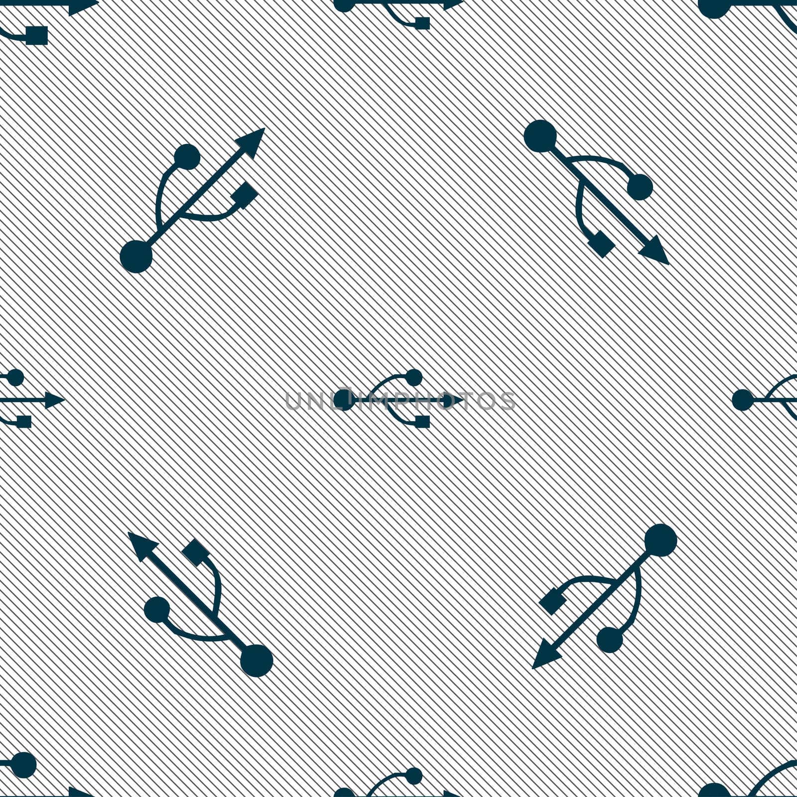 USB icon sign. Seamless pattern with geometric texture. illustration
