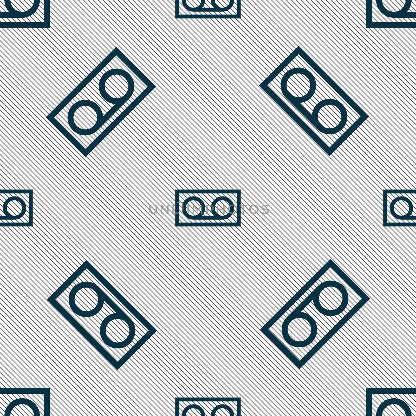 audio cassette icon sign. Seamless pattern with geometric texture. illustration