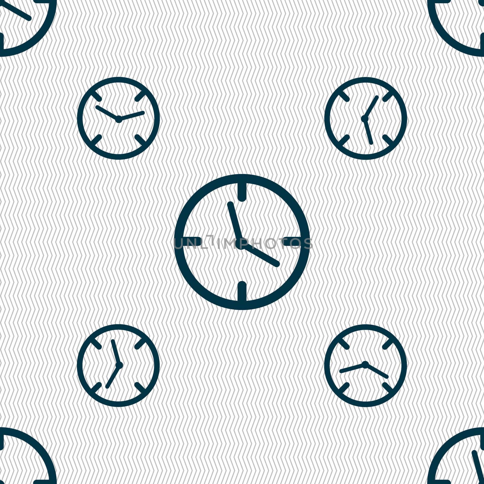 Clock time sign icon. Mechanical watch symbol. Seamless pattern with geometric texture. illustration