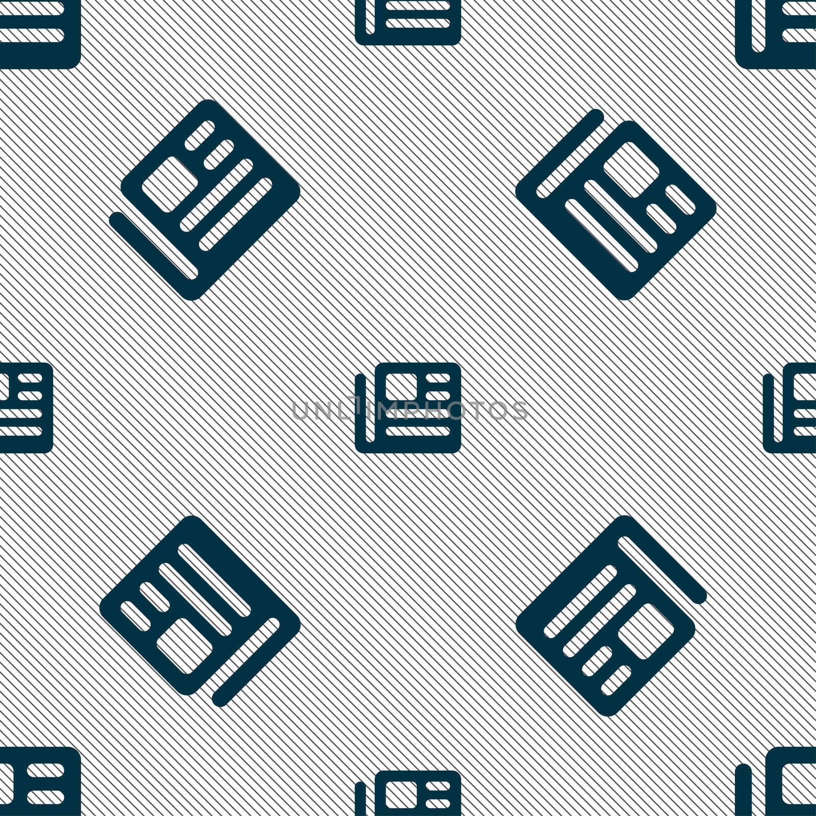 book, newspaper icon sign. Seamless pattern with geometric texture. illustration