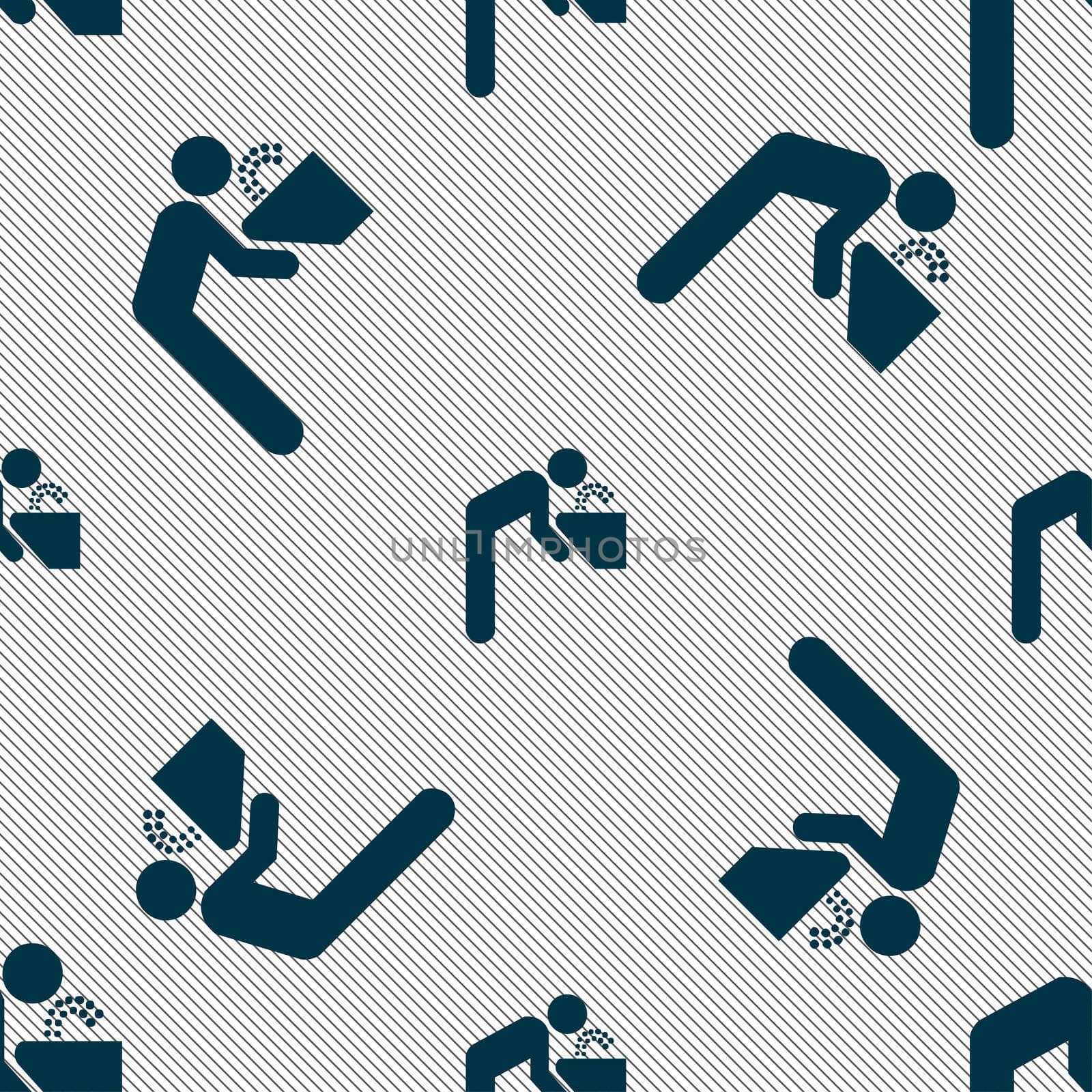 drinking fountain icon sign. Seamless pattern with geometric texture.  by serhii_lohvyniuk
