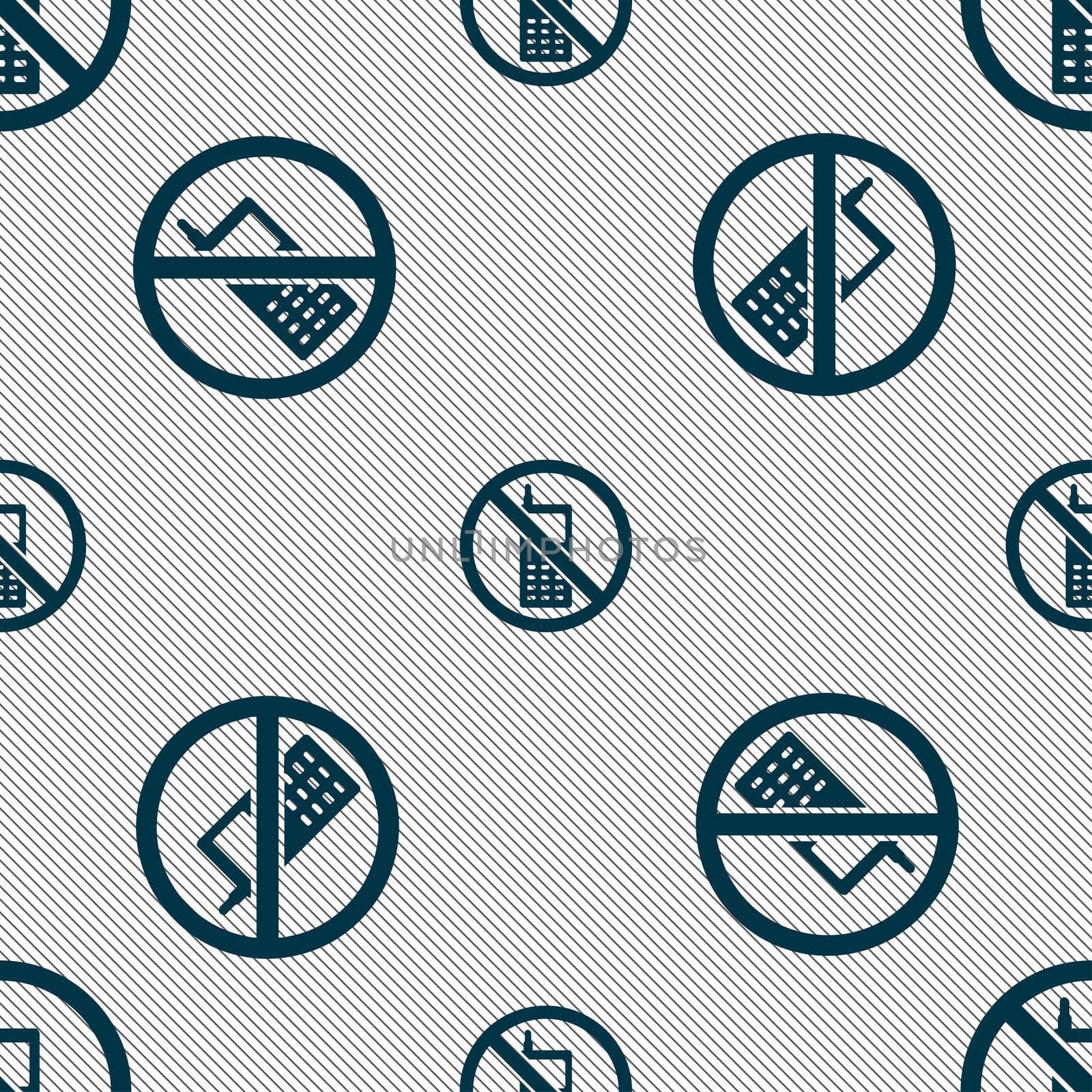 mobile phone is prohibited icon sign. Seamless pattern with geometric texture. illustration