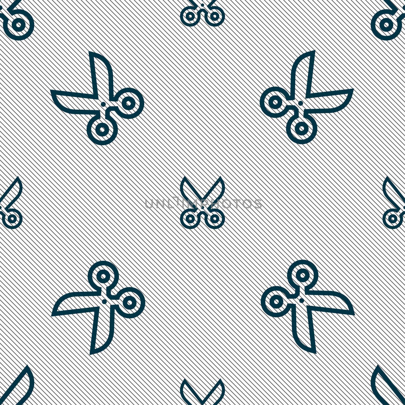 scissors icon sign. Seamless pattern with geometric texture. illustration