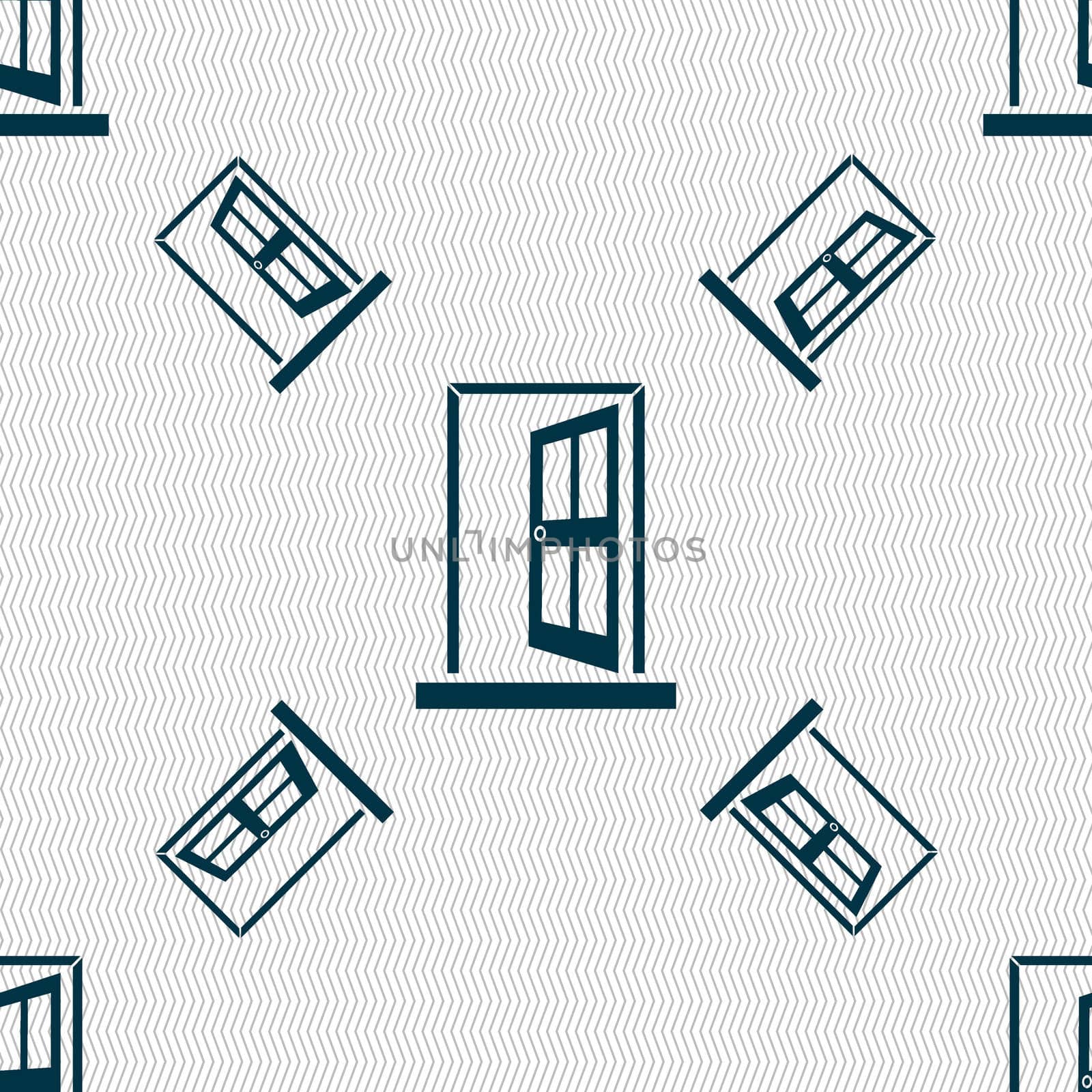 Door, Enter or exit icon sign. Seamless pattern with geometric texture. illustration