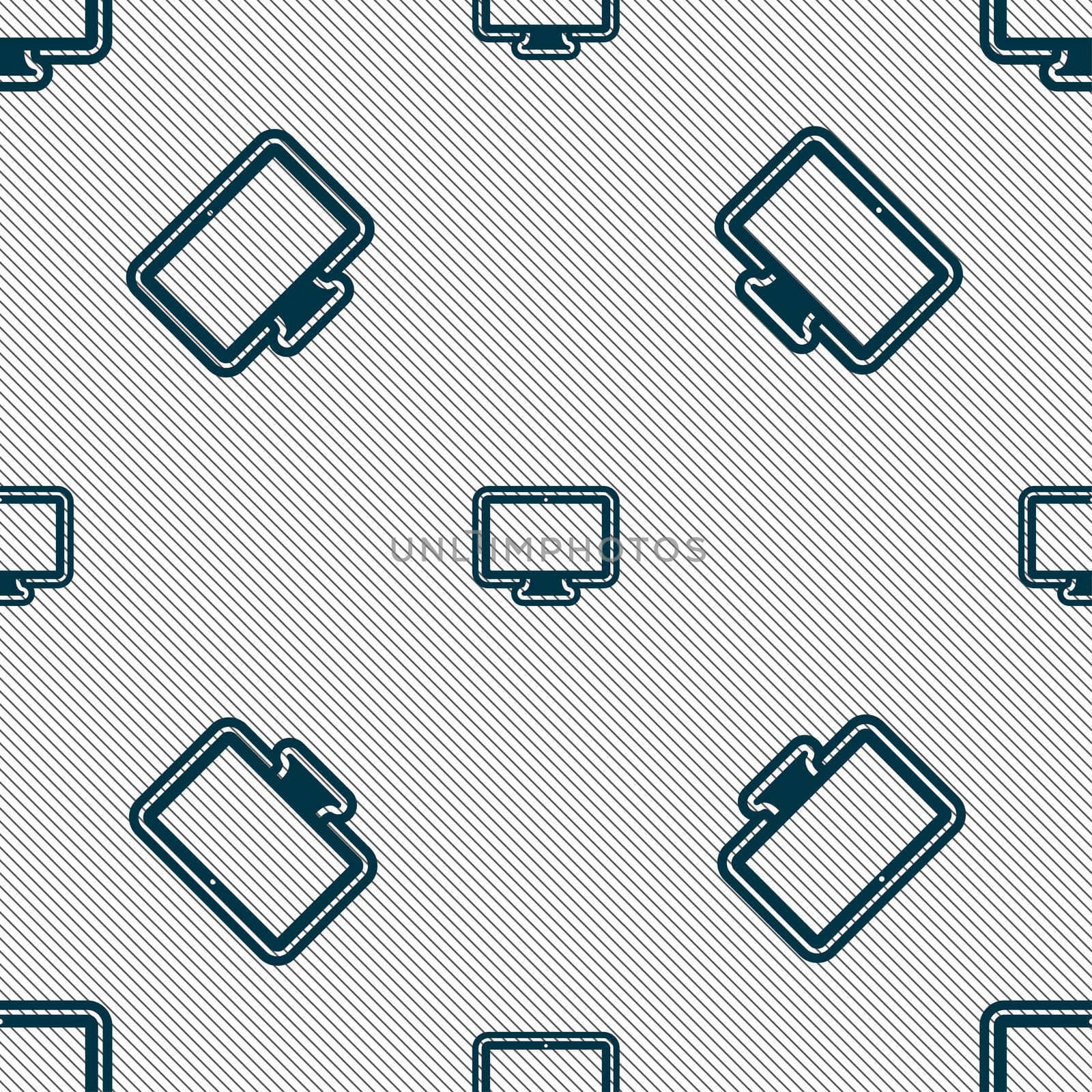 monitor icon sign. Seamless pattern with geometric texture. illustration