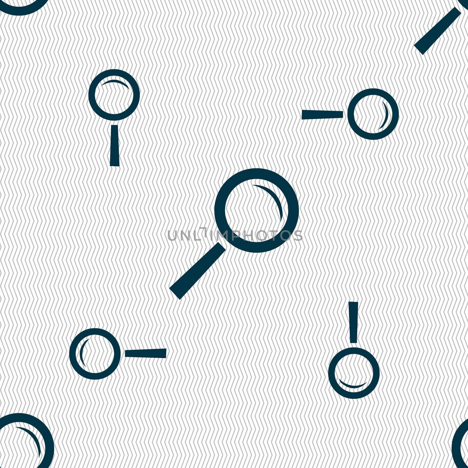 Magnifier glass sign icon. Zoom tool button. Navigation search symbol. Seamless pattern with geometric texture. illustration