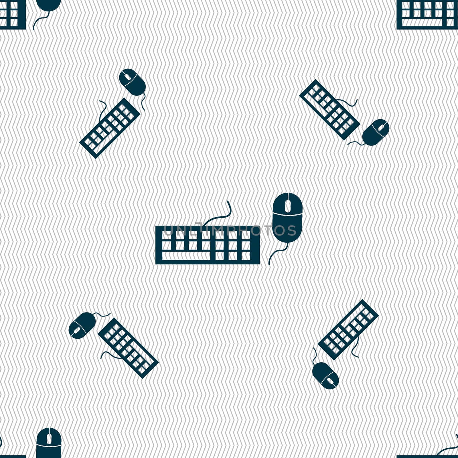 Computer keyboard and mouse Icon. Seamless pattern with geometric texture. illustration