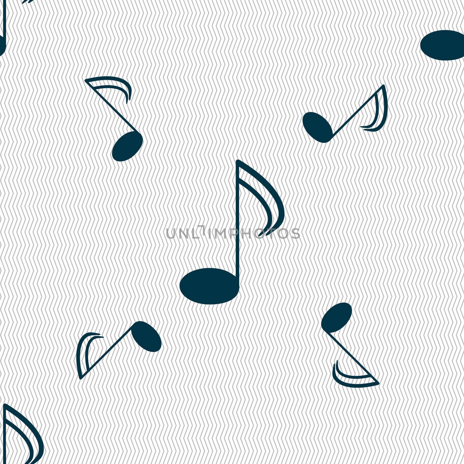 Music note sign icon. Musical symbol. Seamless pattern with geometric texture. illustration