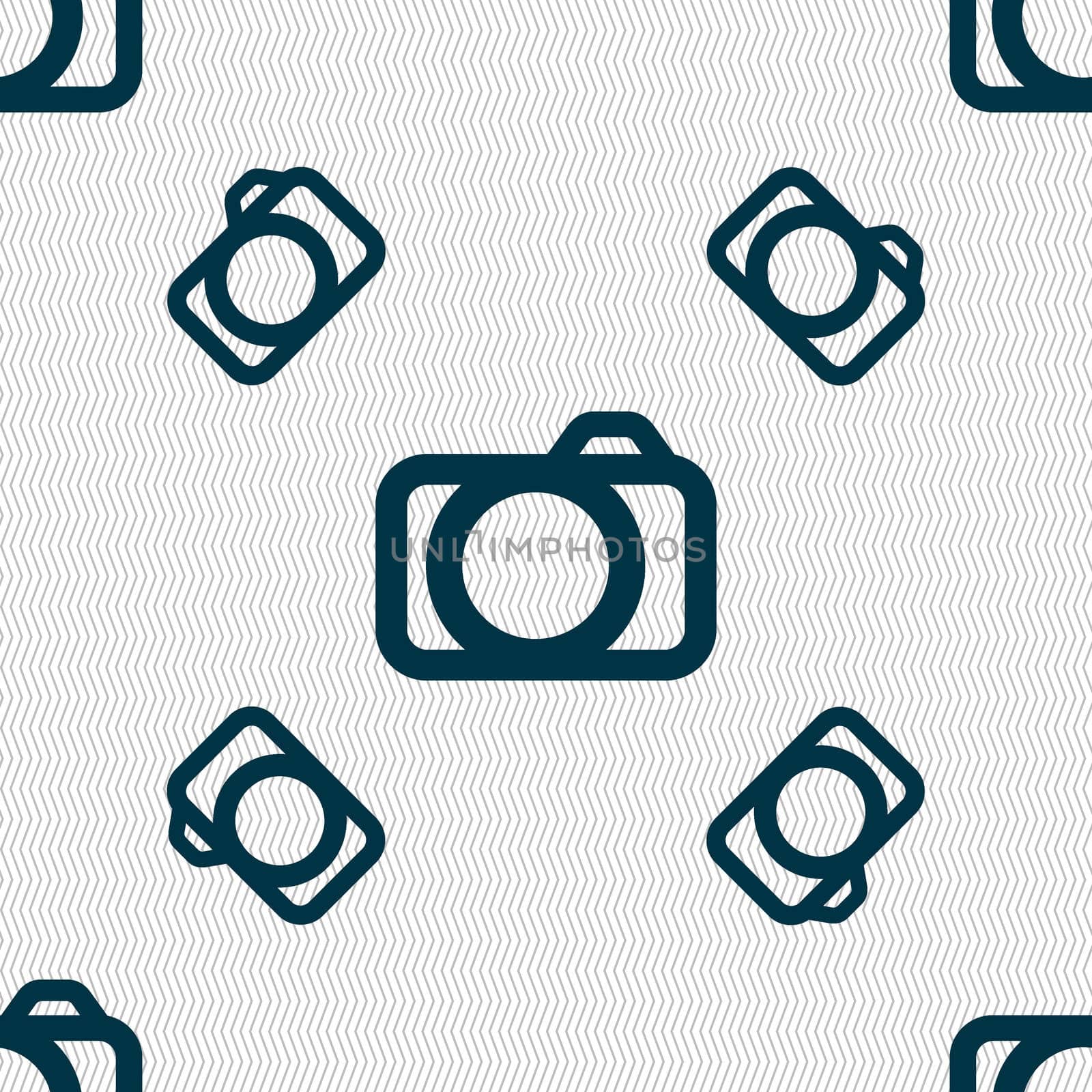 Photo camera sign icon. Digital photo camera symbol. Seamless pattern with geometric texture.  by serhii_lohvyniuk