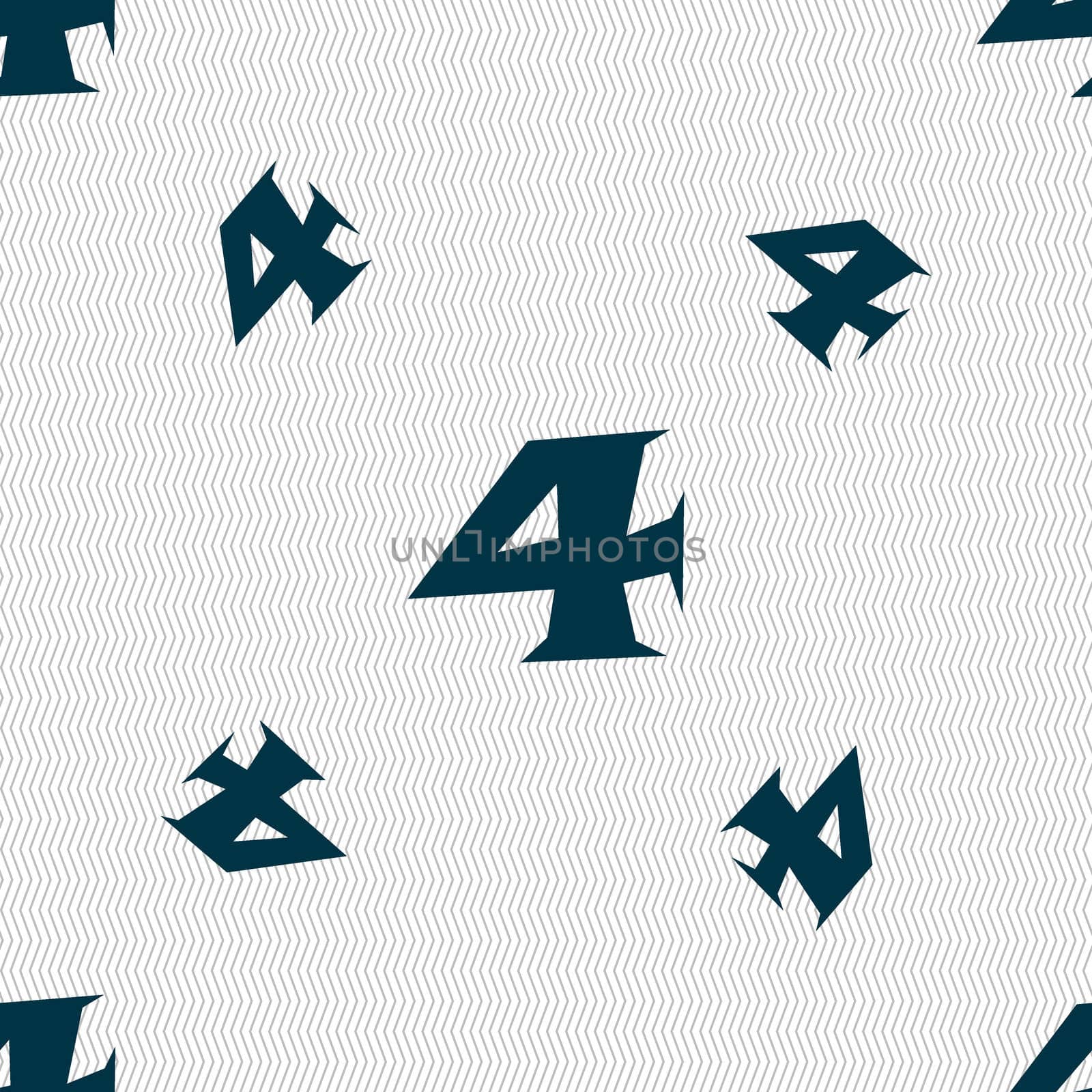 number four icon sign. Seamless pattern with geometric texture. illustration