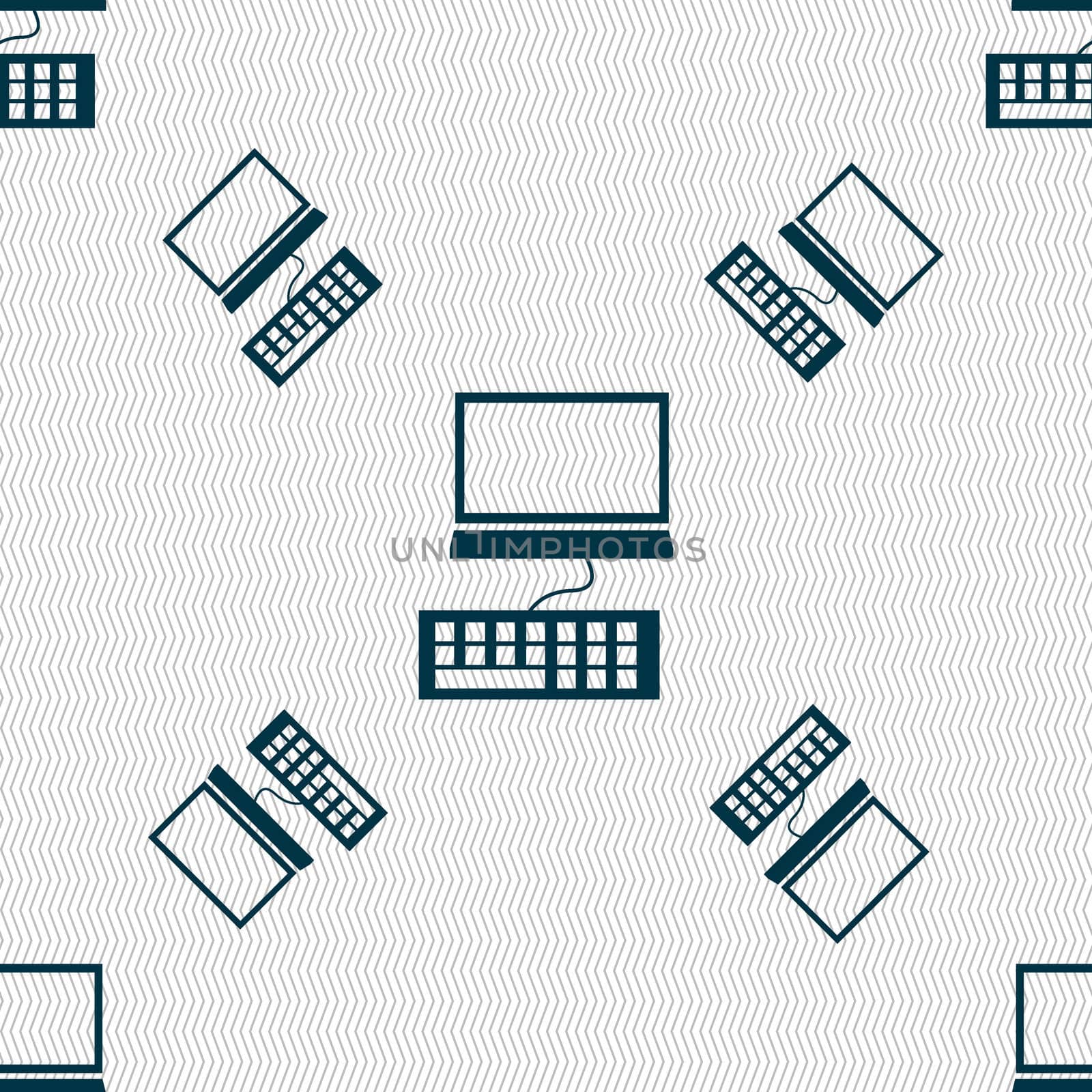 Computer monitor and keyboard Icon. Seamless pattern with geometric texture. illustration