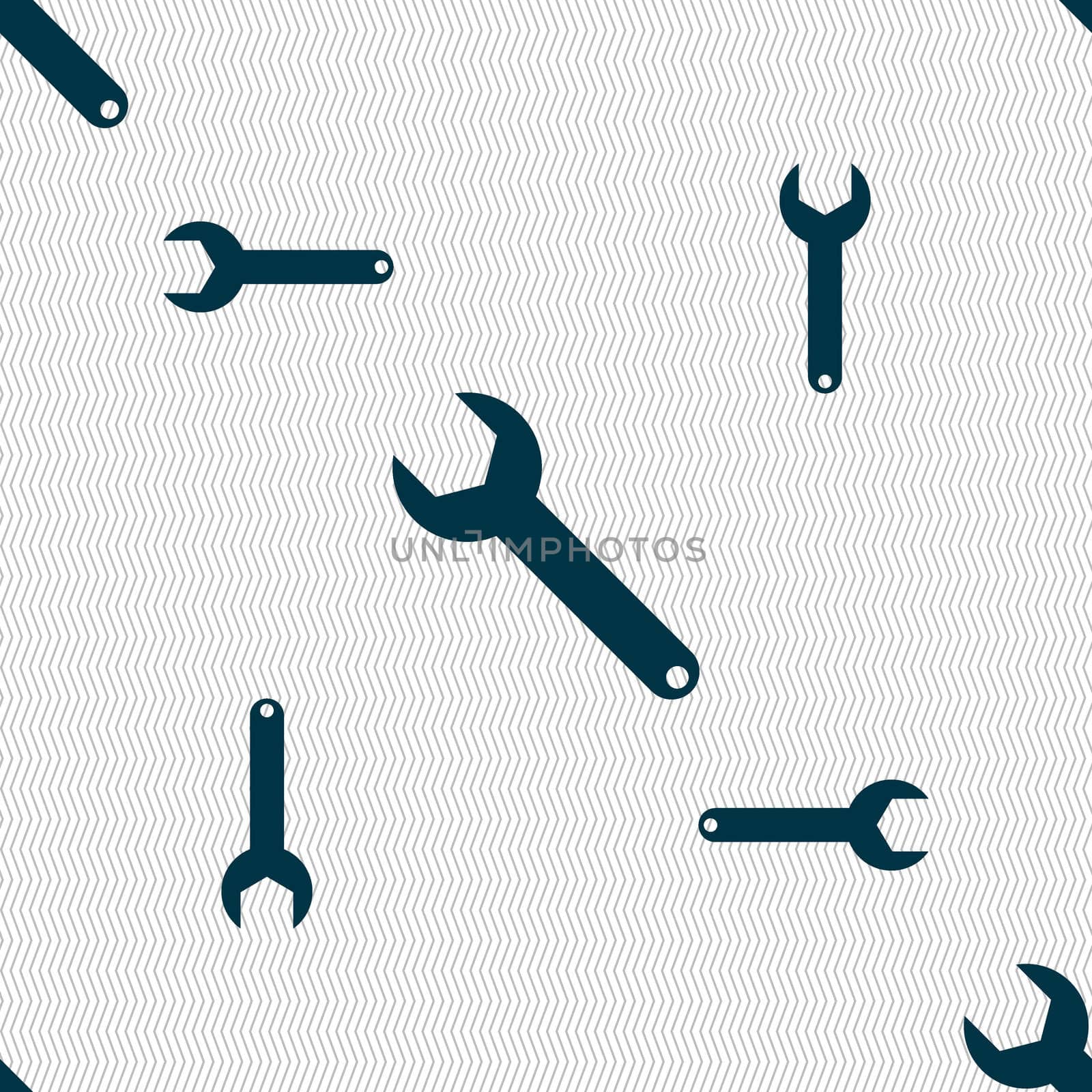 Wrench key sign icon. Service tool symbol. Seamless pattern with geometric texture. illustration