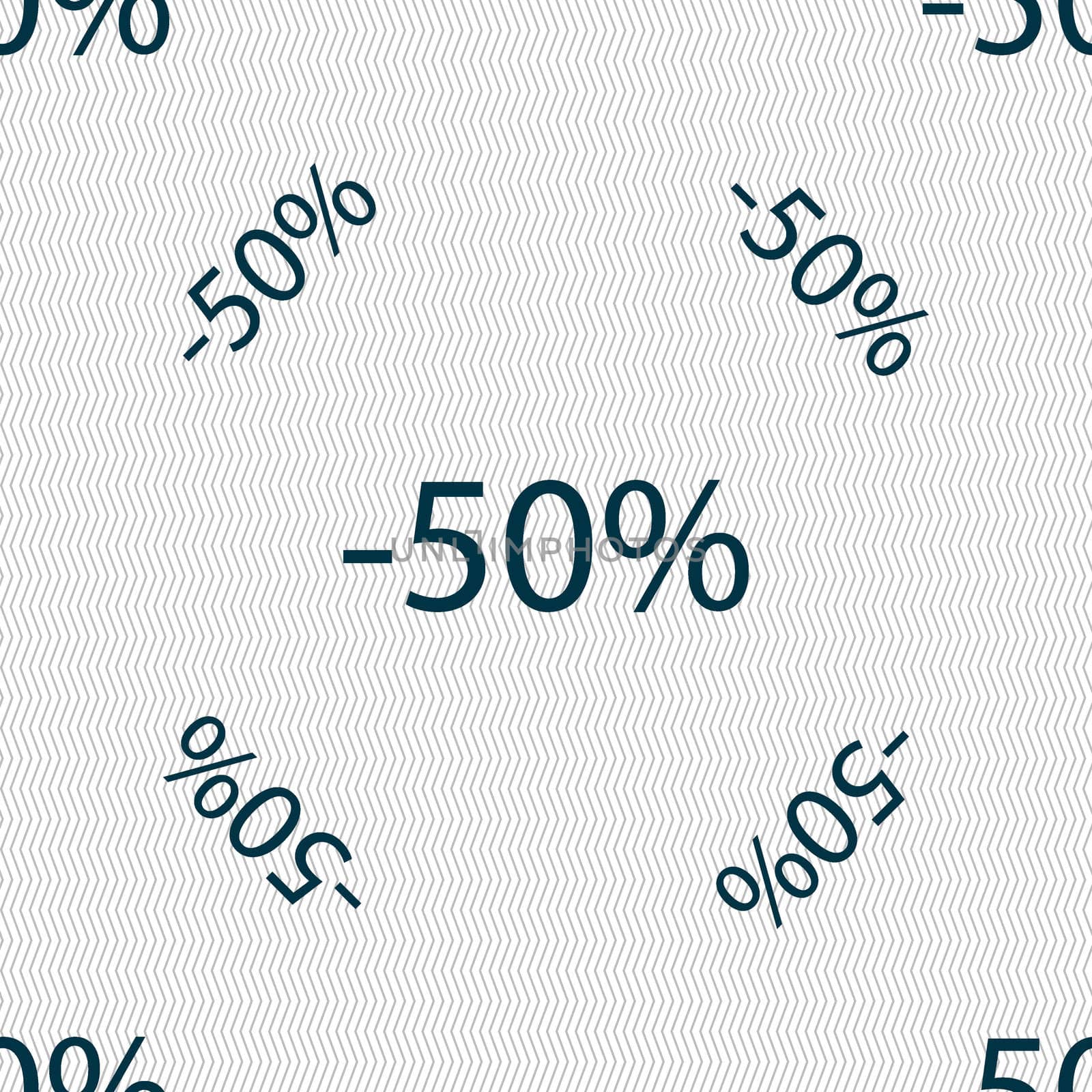 50 percent discount sign icon. Sale symbol. Special offer label. Seamless pattern with geometric texture. illustration