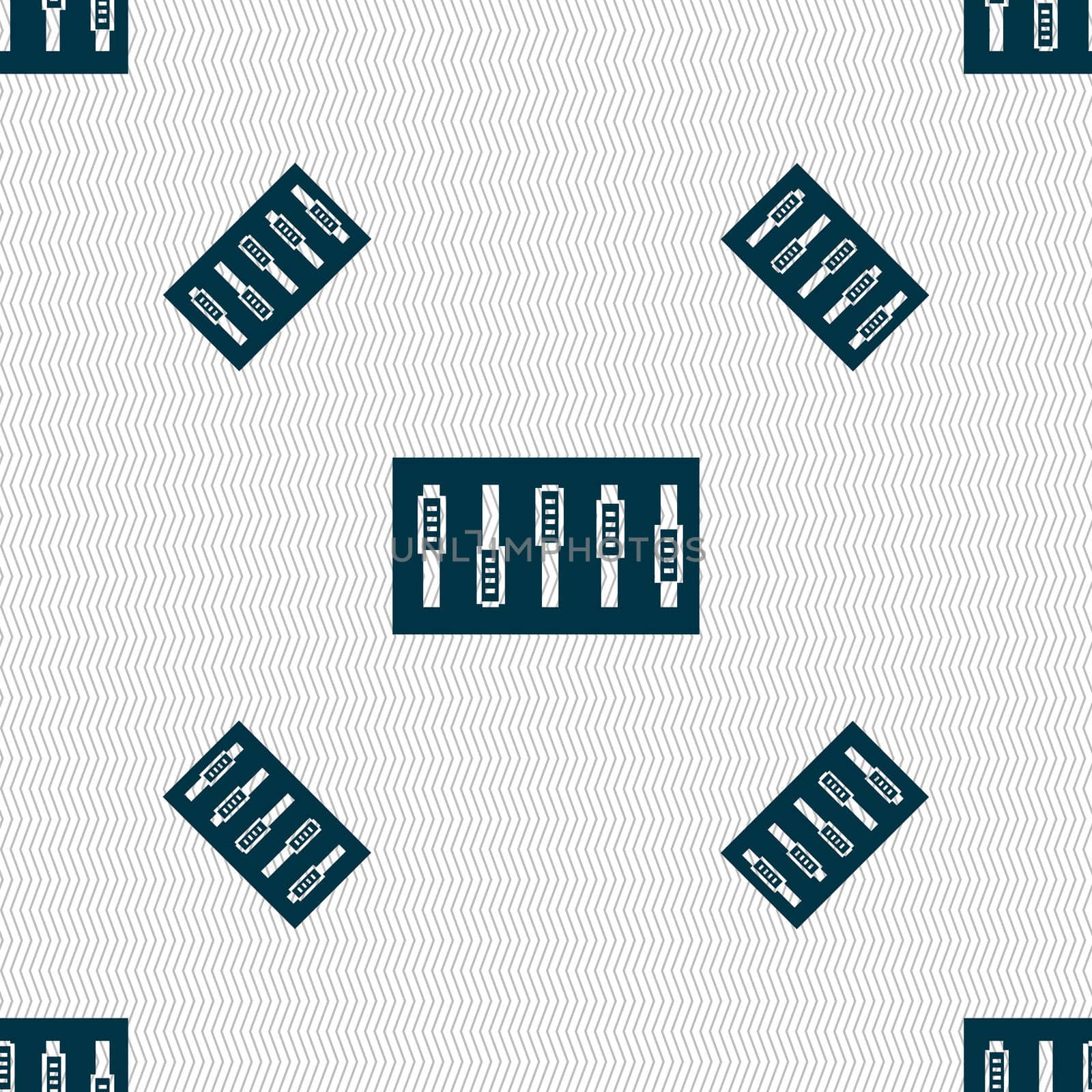 Dj console mix handles and buttons icon symbol. Seamless pattern with geometric texture. illustration