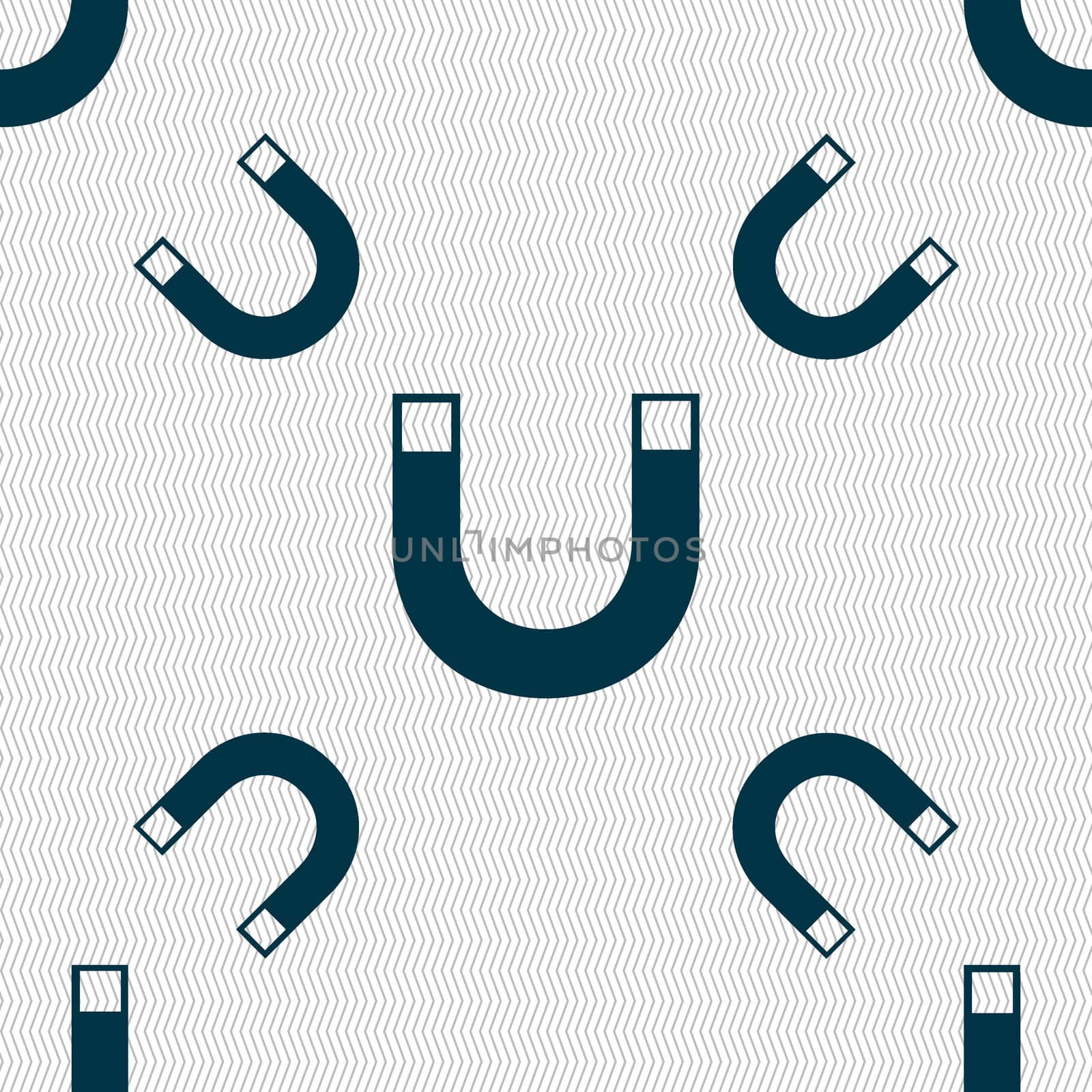 magnet sign icon. horseshoe it symbol. Repair sig. Seamless pattern with geometric texture. illustration