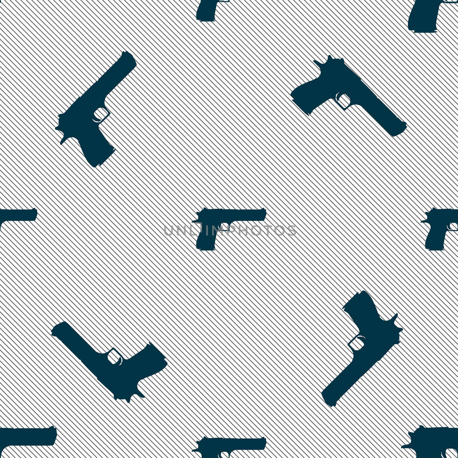 gun icon sign. Seamless pattern with geometric texture.  by serhii_lohvyniuk