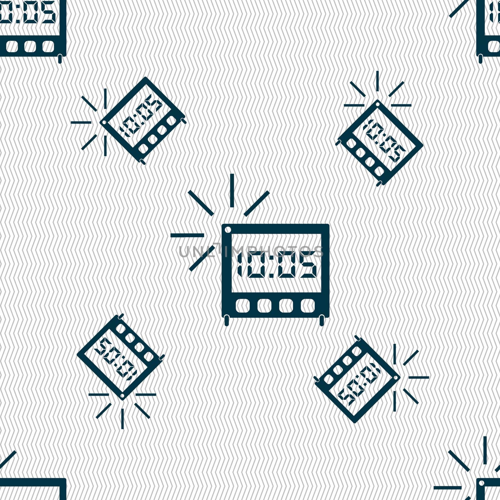digital Alarm Clock icon sign. Seamless pattern with geometric texture. illustration