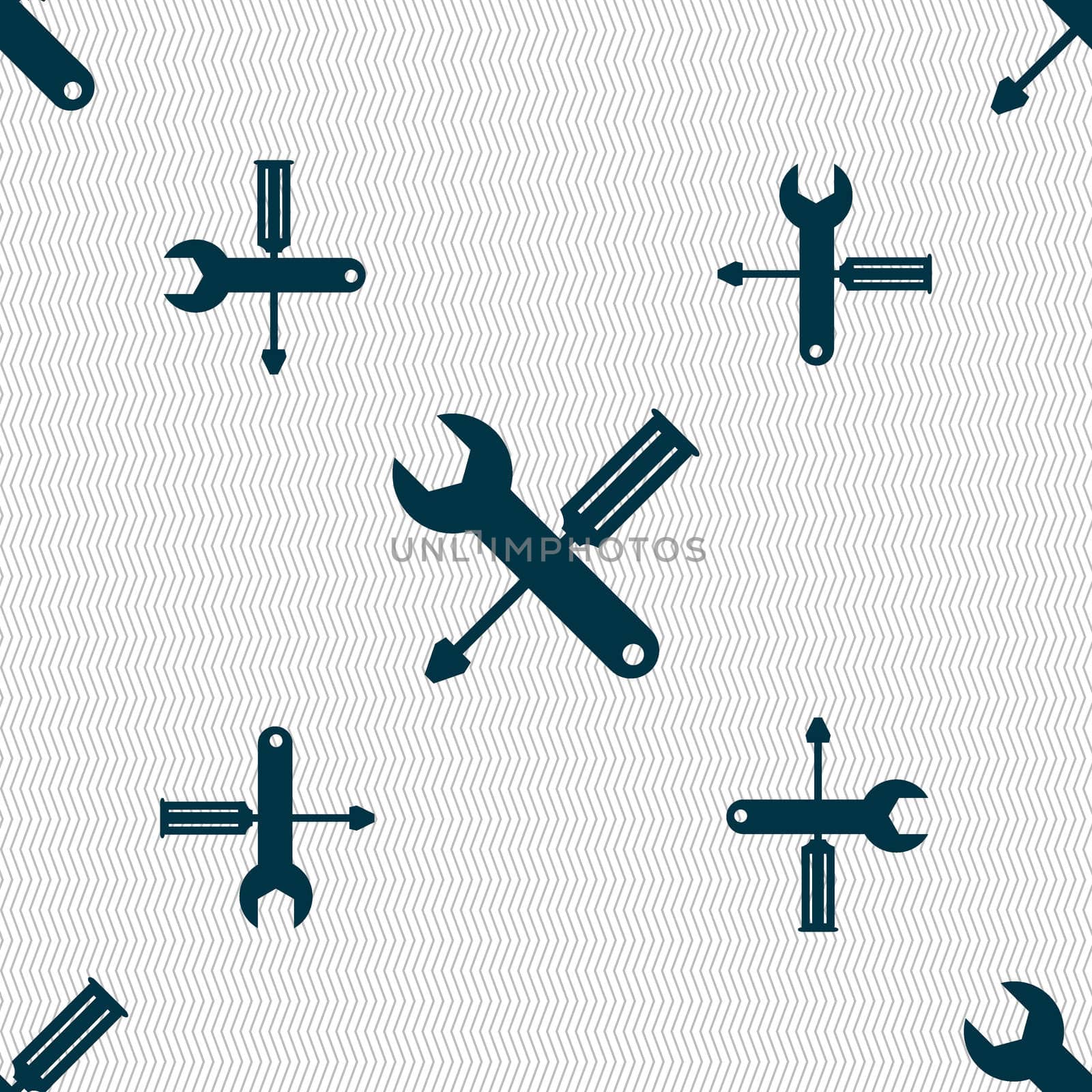 Repair tool sign icon. Service symbol. screwdriver with wrench. Seamless pattern with geometric texture.  by serhii_lohvyniuk