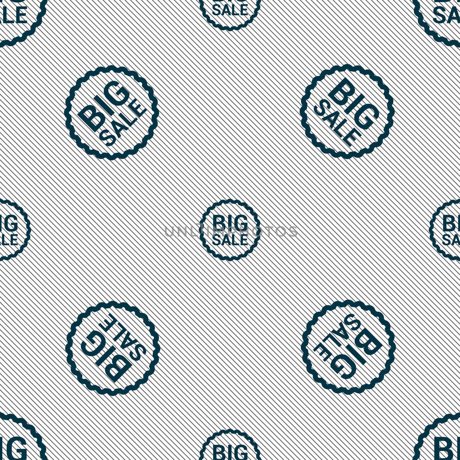 Big sale icon sign. Seamless pattern with geometric texture. illustration