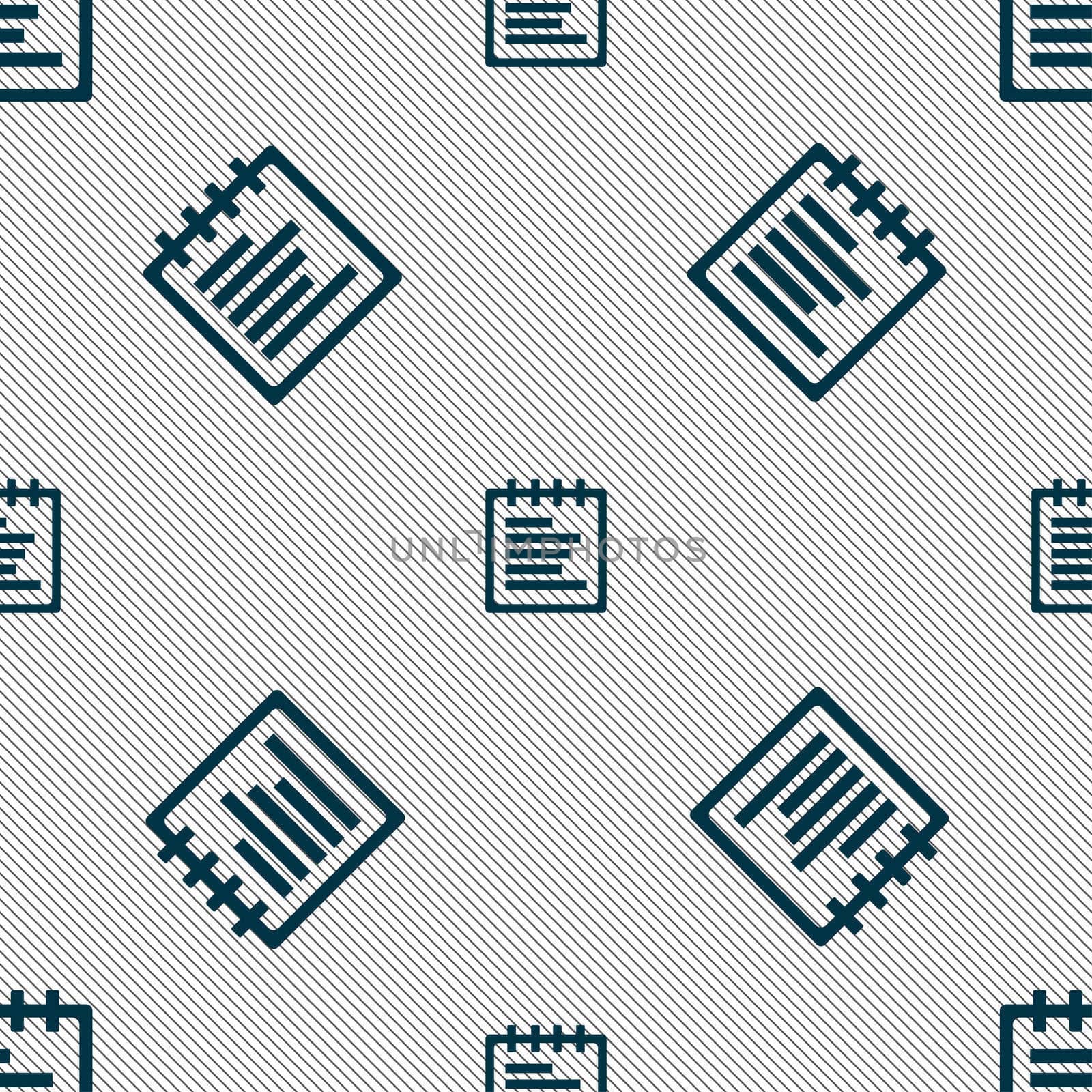 Notepad icon sign. Seamless pattern with geometric texture. illustration