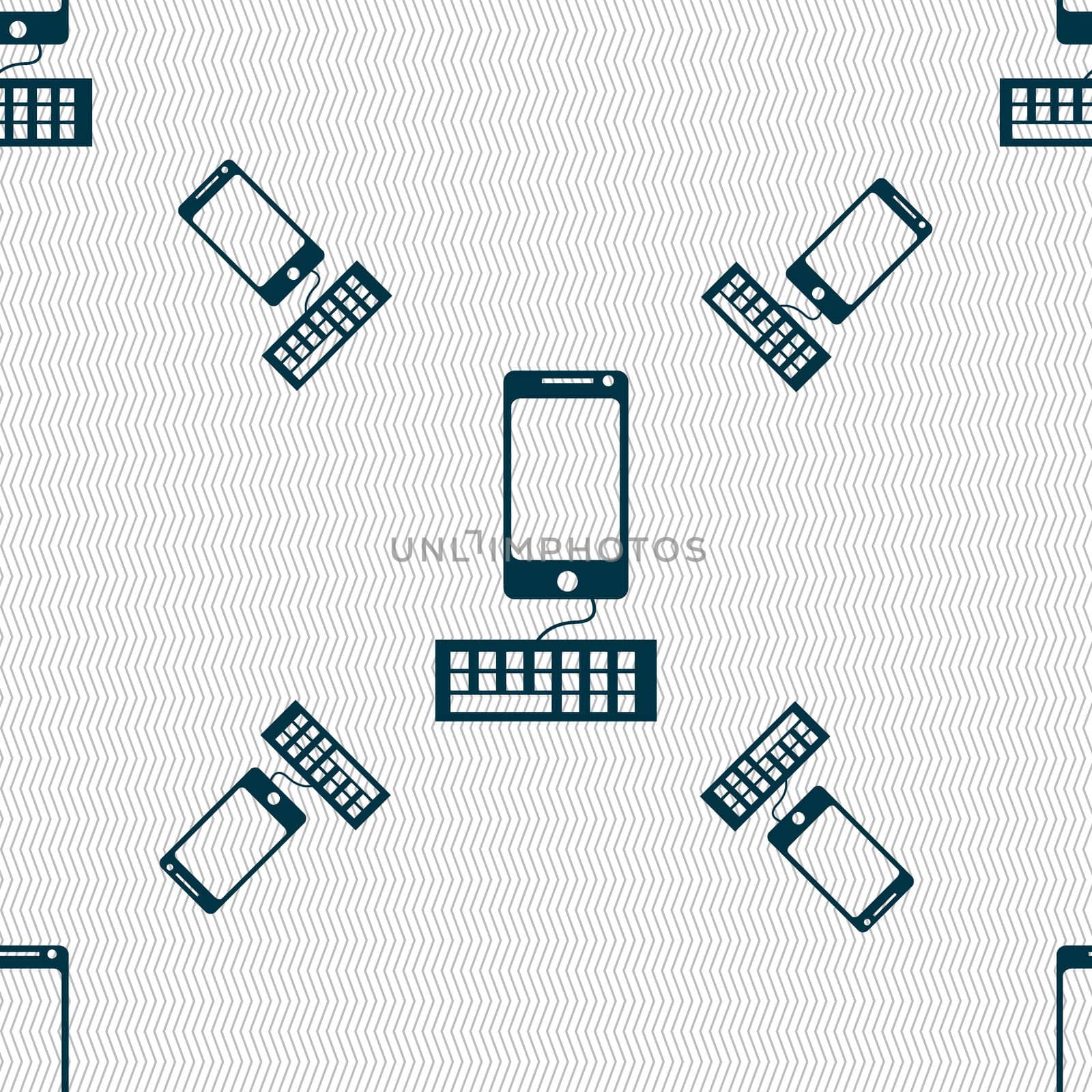 Computer keyboard and smatphone Icon. Seamless pattern with geometric texture. illustration