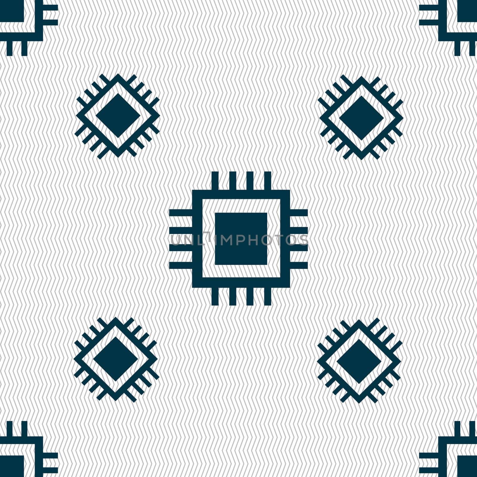 Central Processing Unit Icon. Technology scheme circle symbol. Seamless pattern with geometric texture. illustration