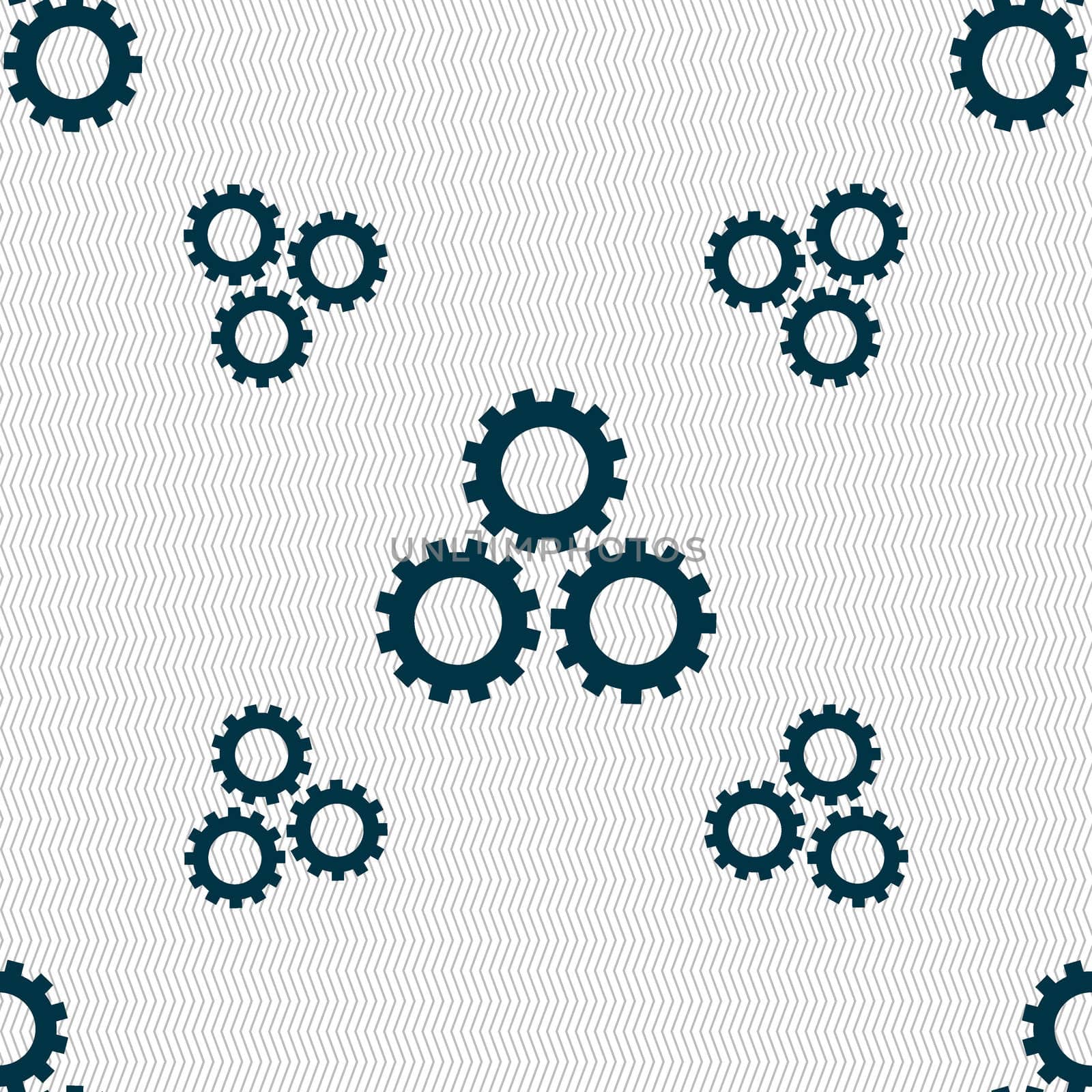 Cog settings sign icon. Cogwheel gear mechanism symbol. Seamless pattern with geometric texture. illustration