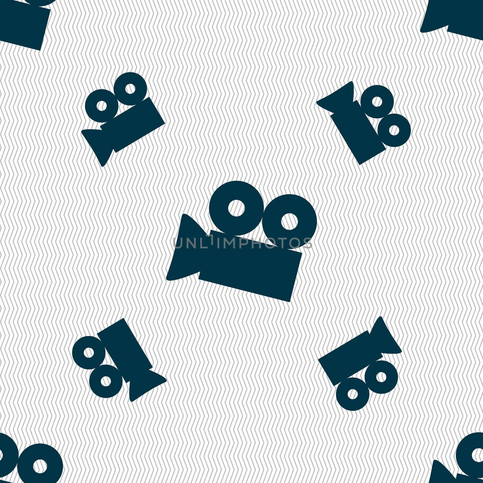 Video camera sign icon. content button. Seamless pattern with geometric texture. illustration