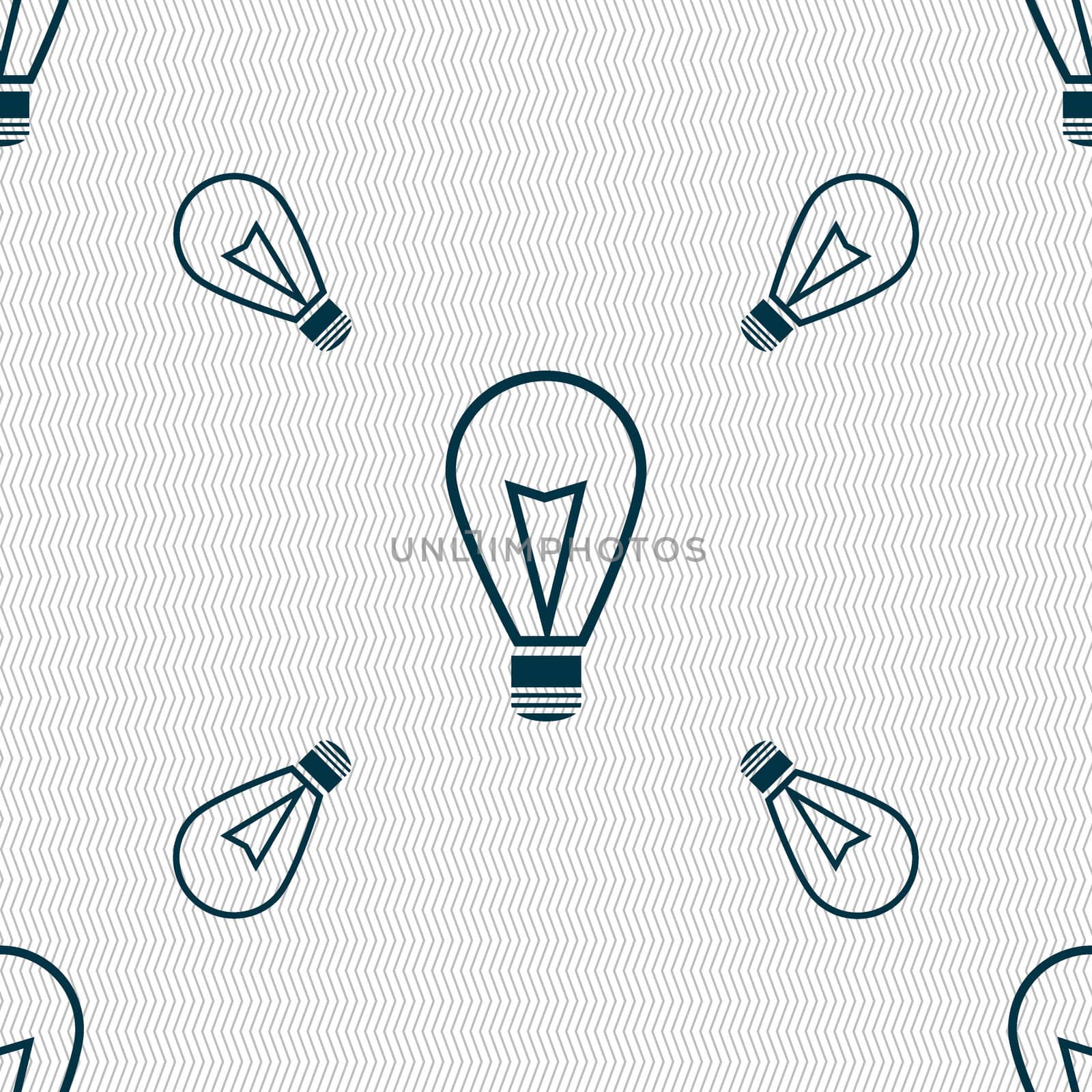 Light lamp sign icon. Idea symbol. Lightis on. Seamless pattern with geometric texture. illustration