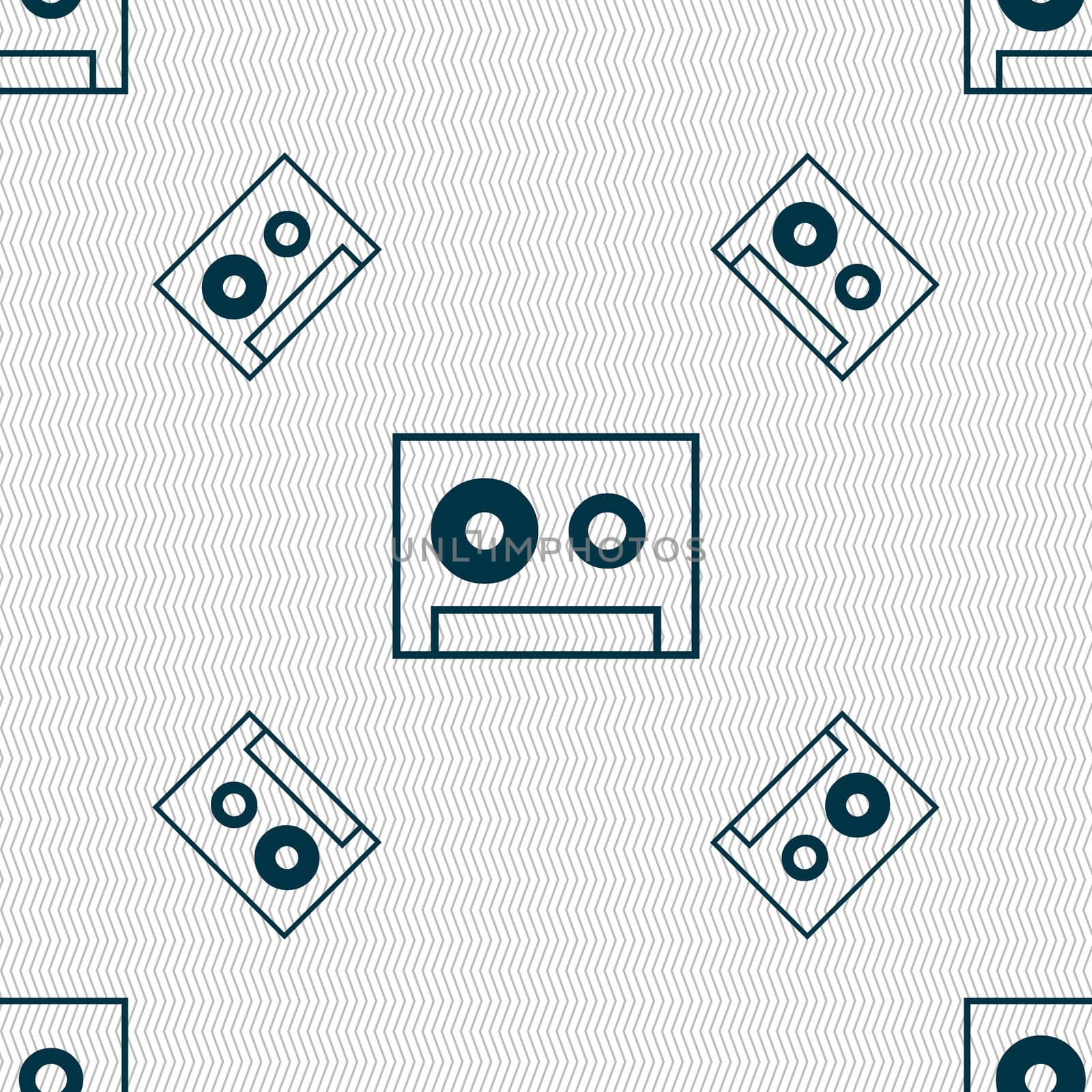 cassette sign icon. Audiocassette symbol. Seamless pattern with geometric texture. illustration