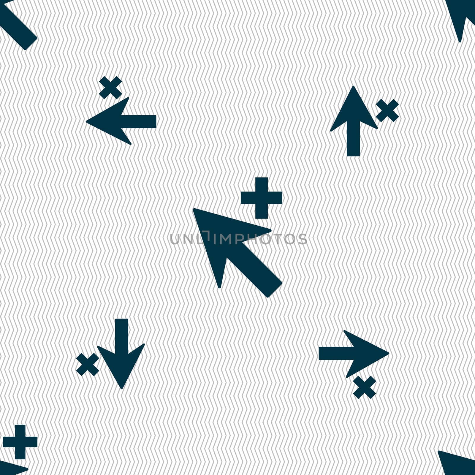 Cursor, arrow plus, add icon sign. Seamless pattern with geometric texture. illustration