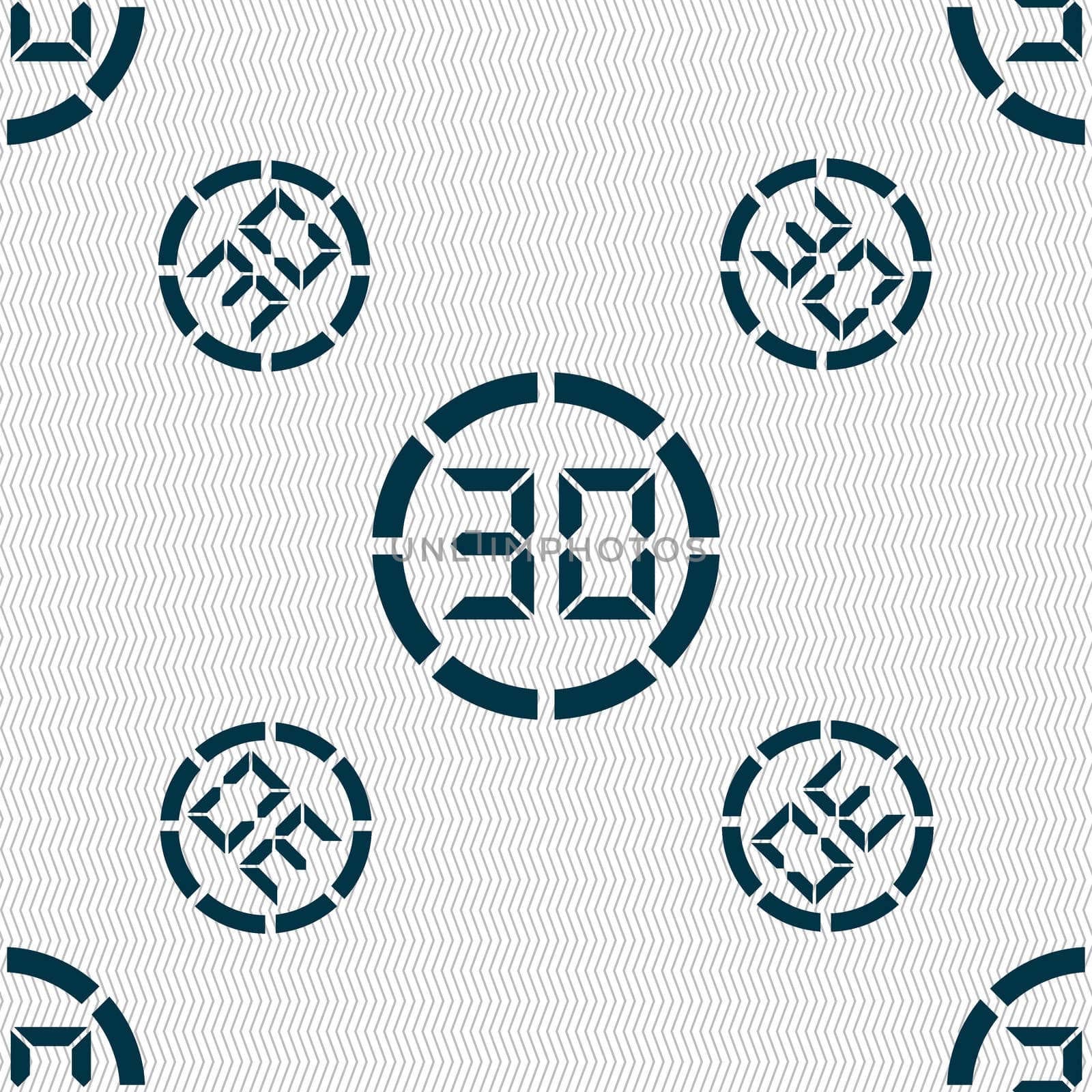 30 second stopwatch icon sign. Seamless pattern with geometric texture. illustration