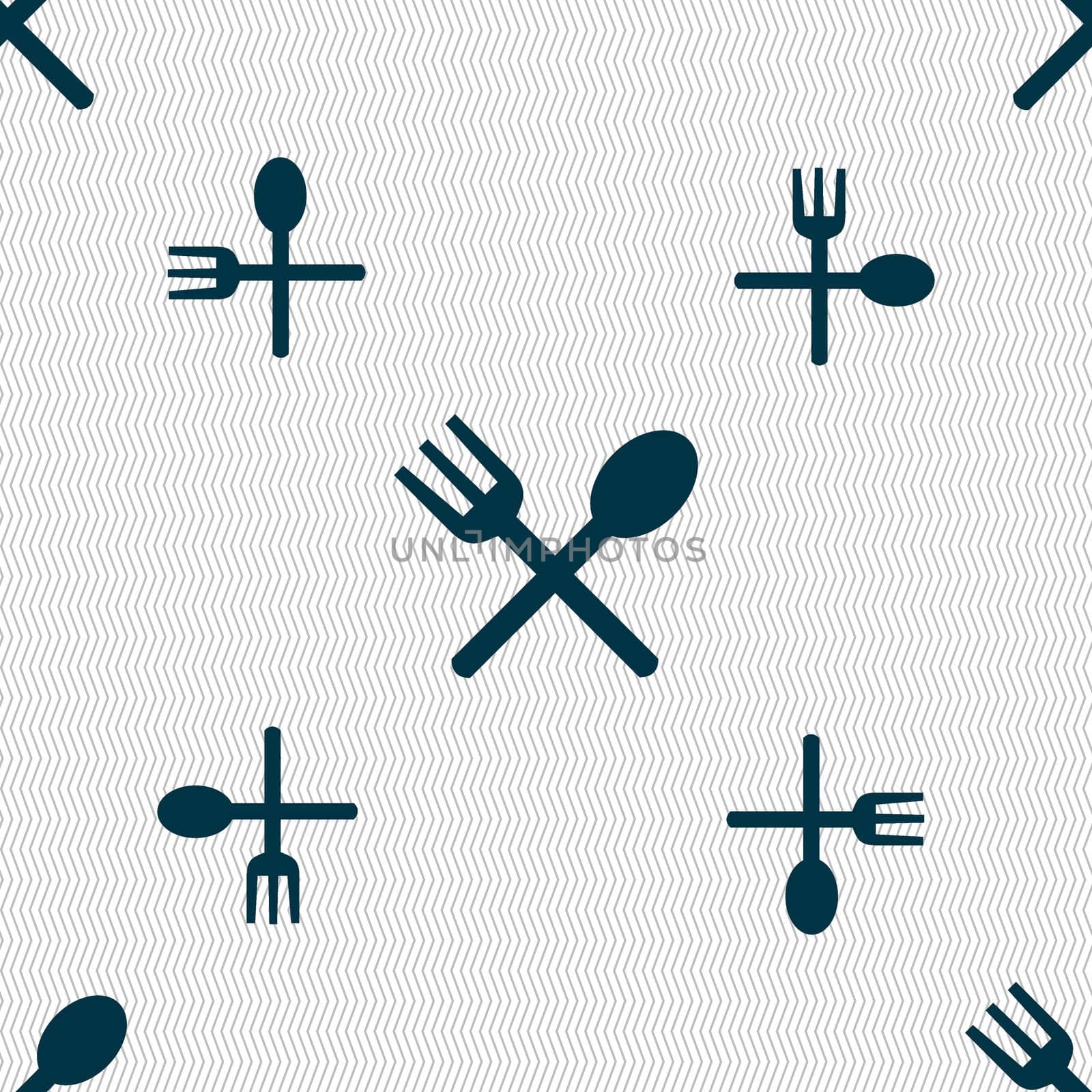 Fork and spoon crosswise, Cutlery, Eat icon sign. Seamless pattern with geometric texture. illustration