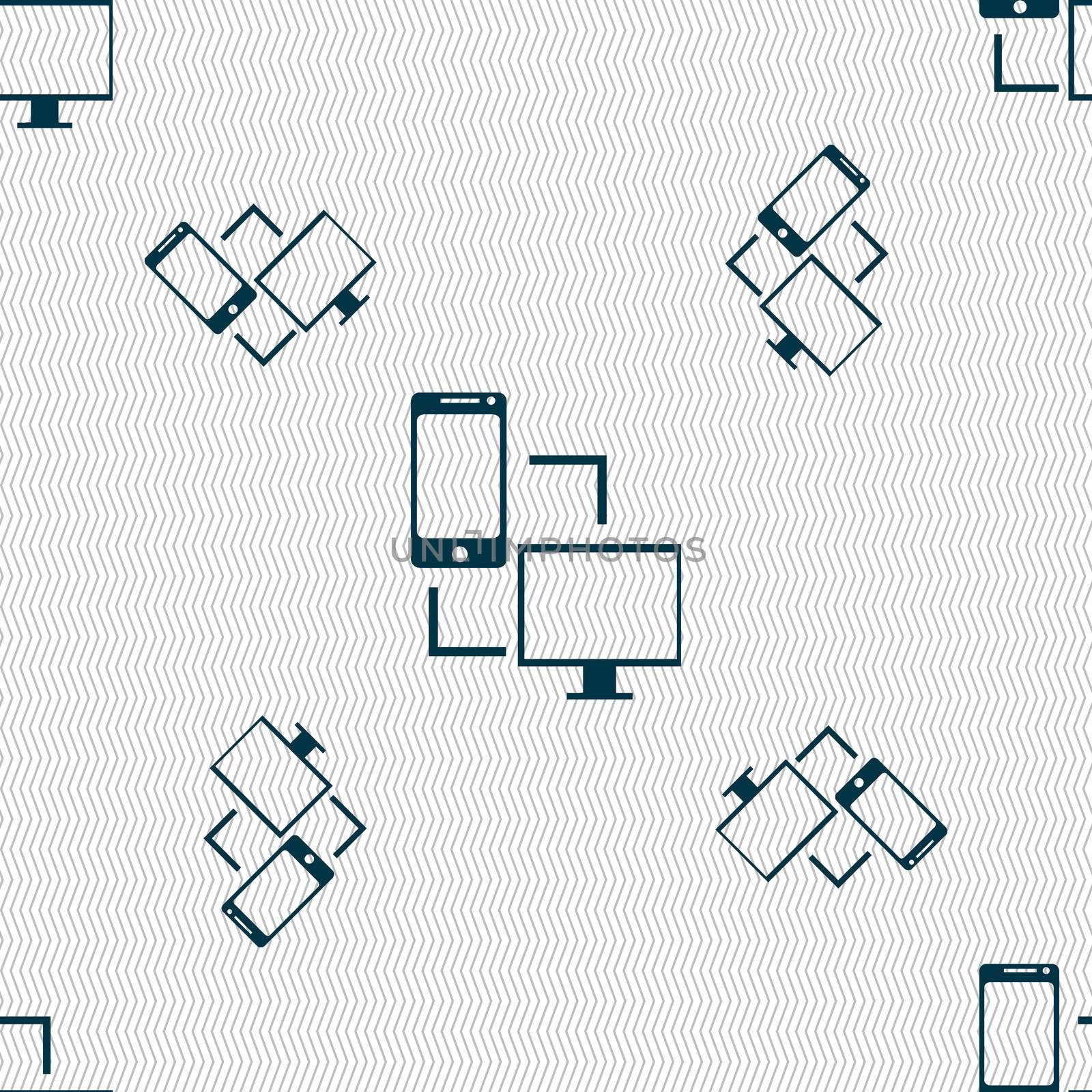 Synchronization sign icon. communicators sync symbol. Data exchange. Seamless pattern with geometric texture. illustration