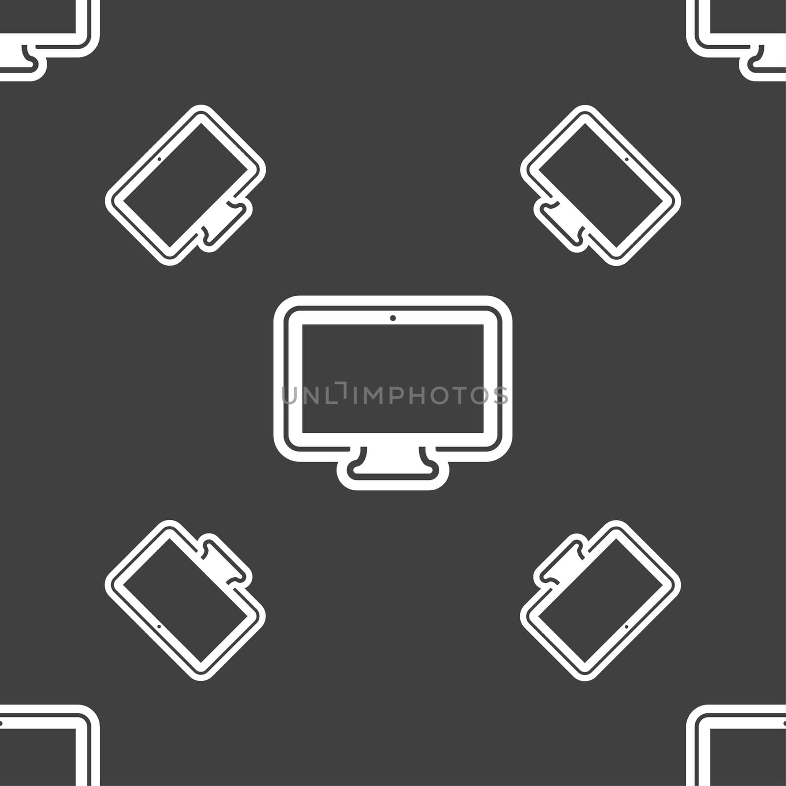 monitor icon sign. Seamless pattern on a gray background.  by serhii_lohvyniuk