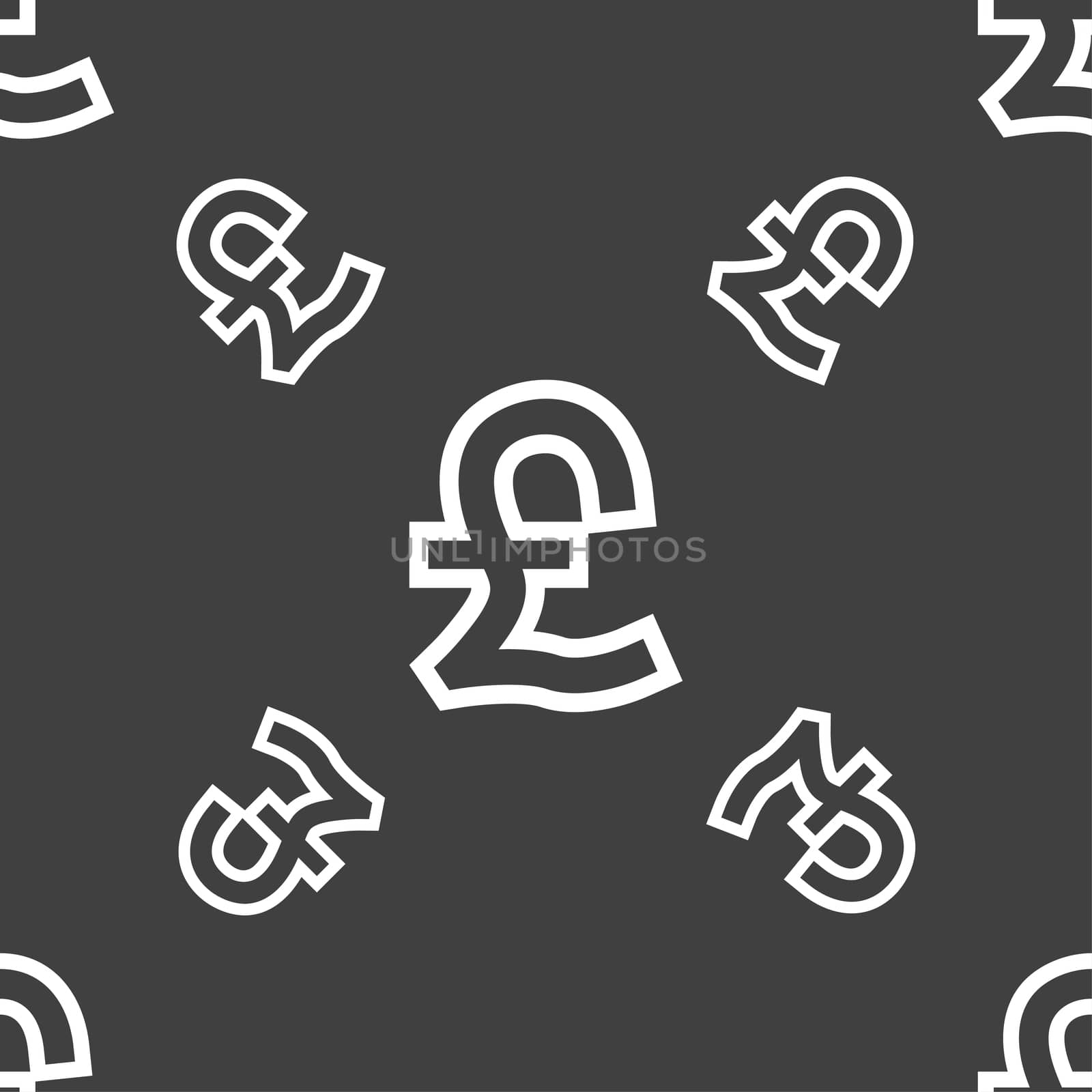 Pound Sterling icon sign. Seamless pattern on a gray background.  by serhii_lohvyniuk