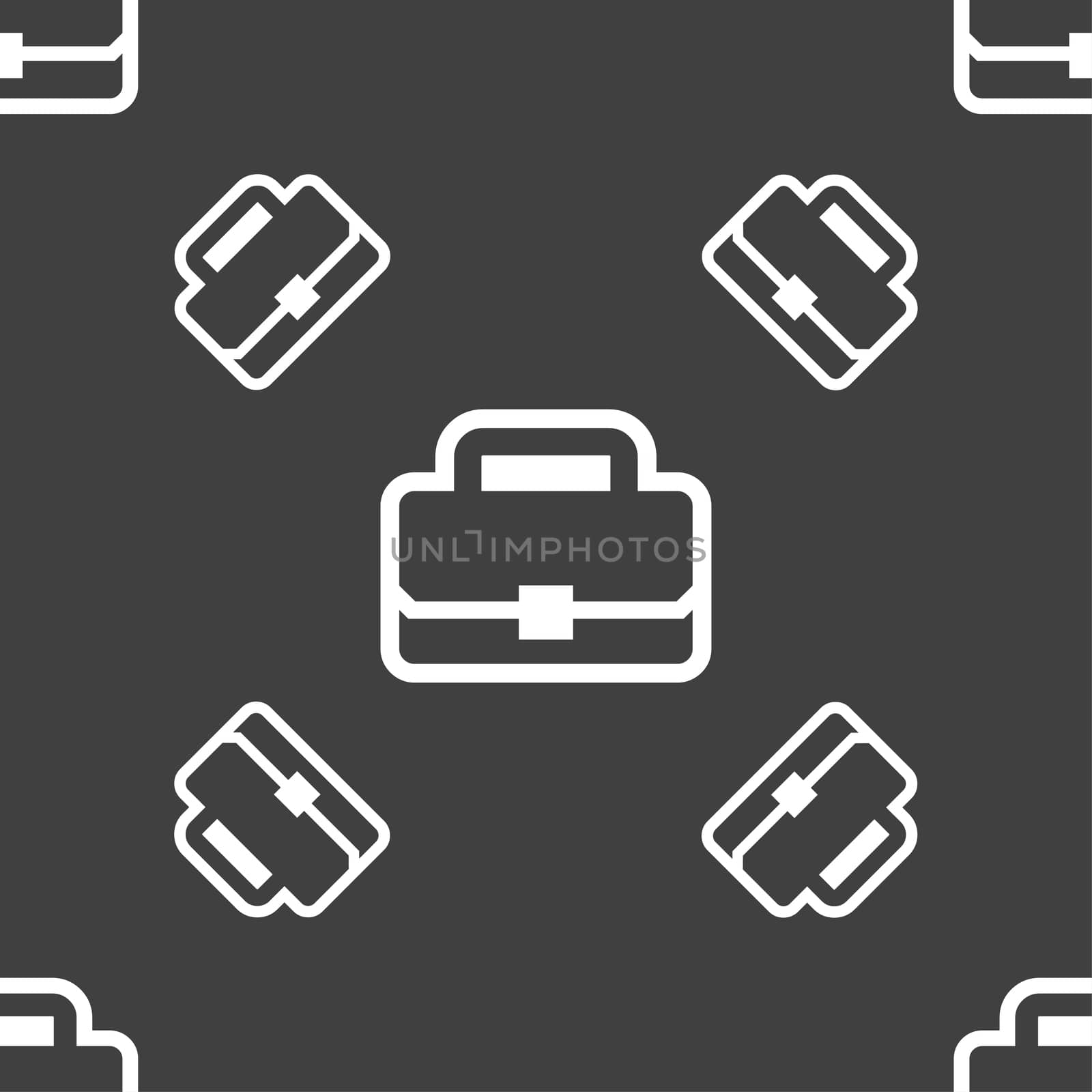 Briefcase icon sign. Seamless pattern on a gray background. illustration