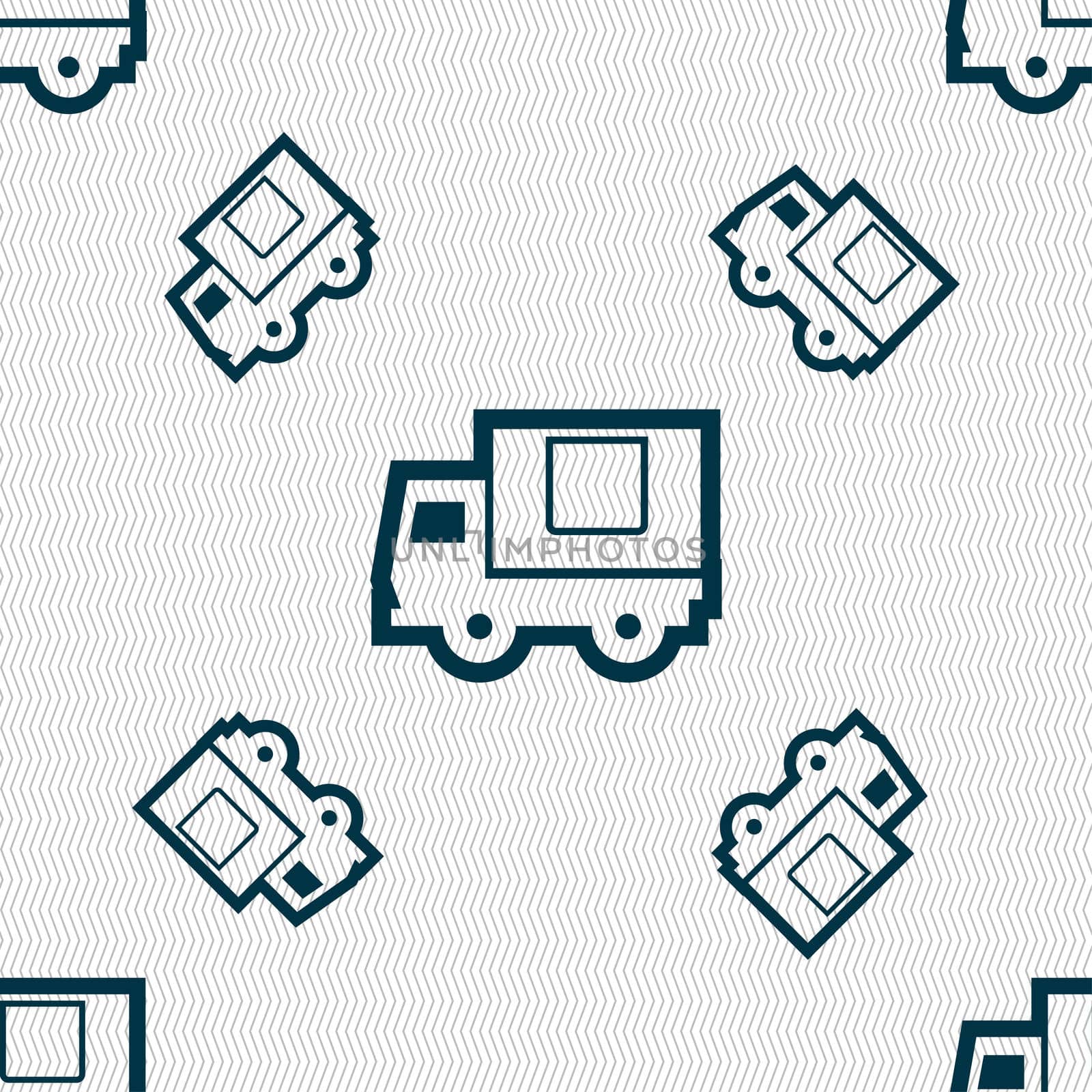 Delivery truck icon sign. Seamless pattern with geometric texture. illustration