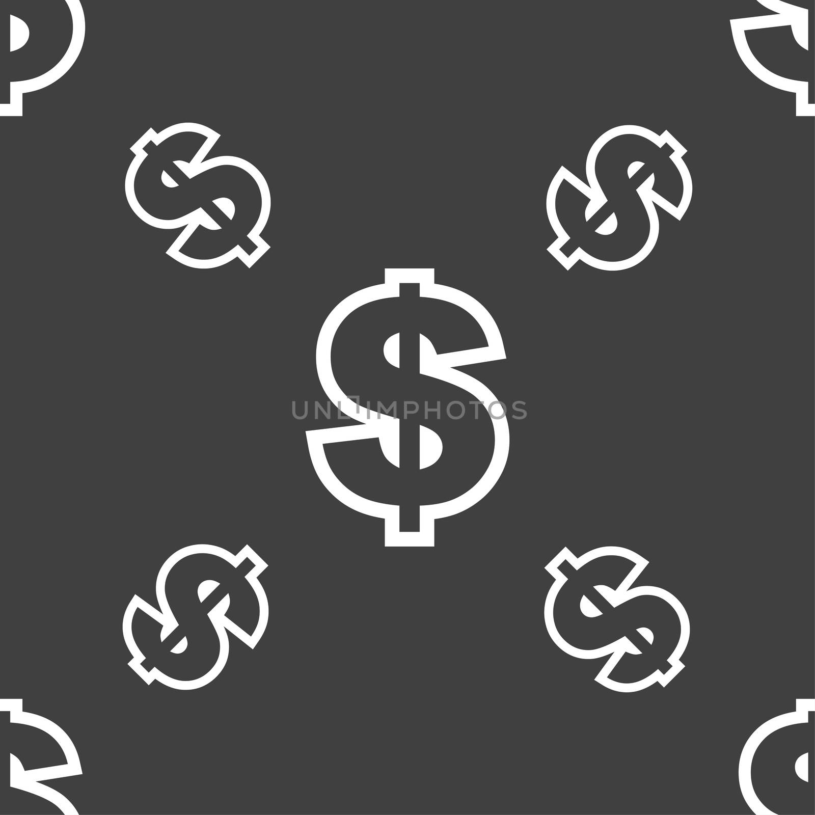 Dollar icon sign. Seamless pattern on a gray background. illustration