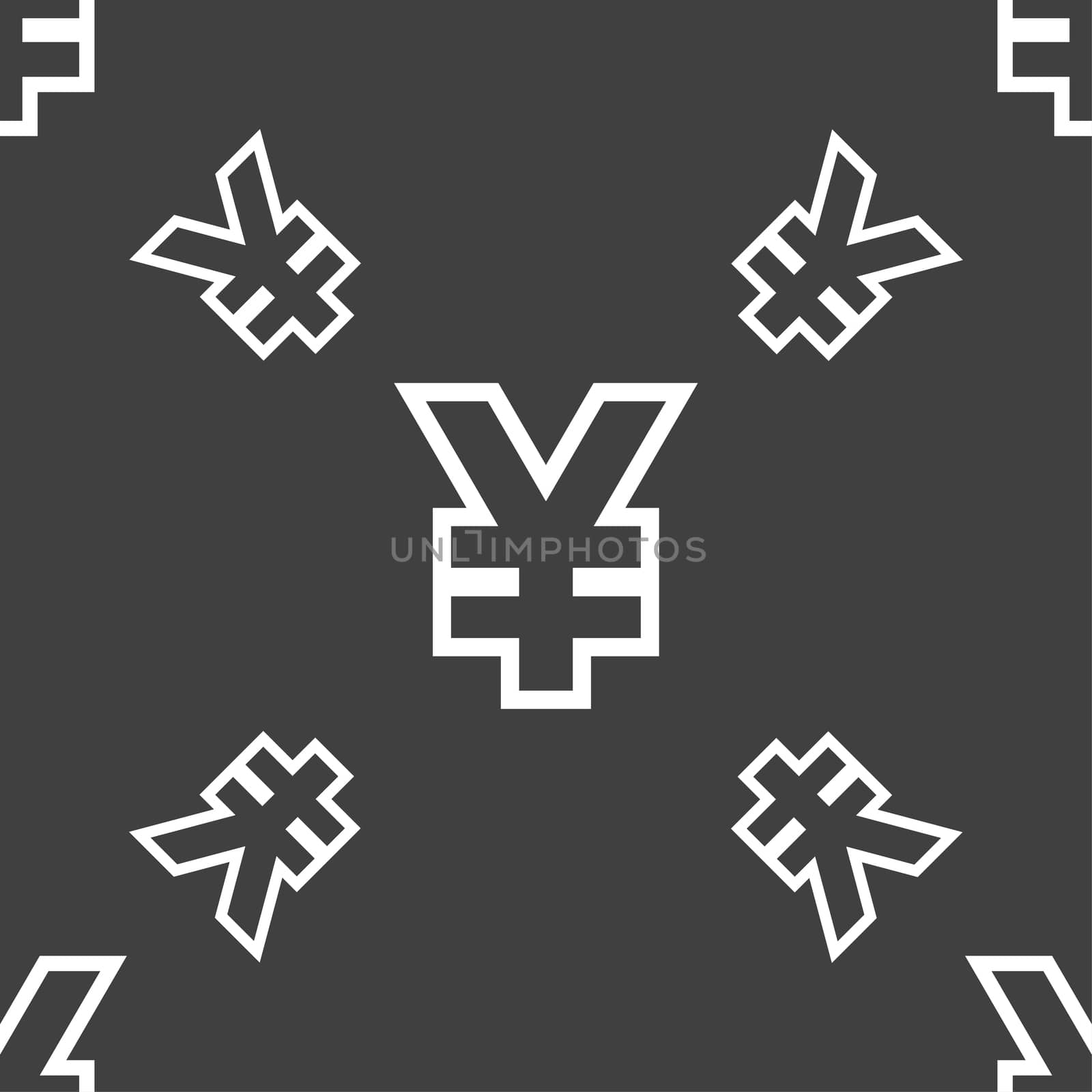 Yen JPY icon sign. Seamless pattern on a gray background. illustration